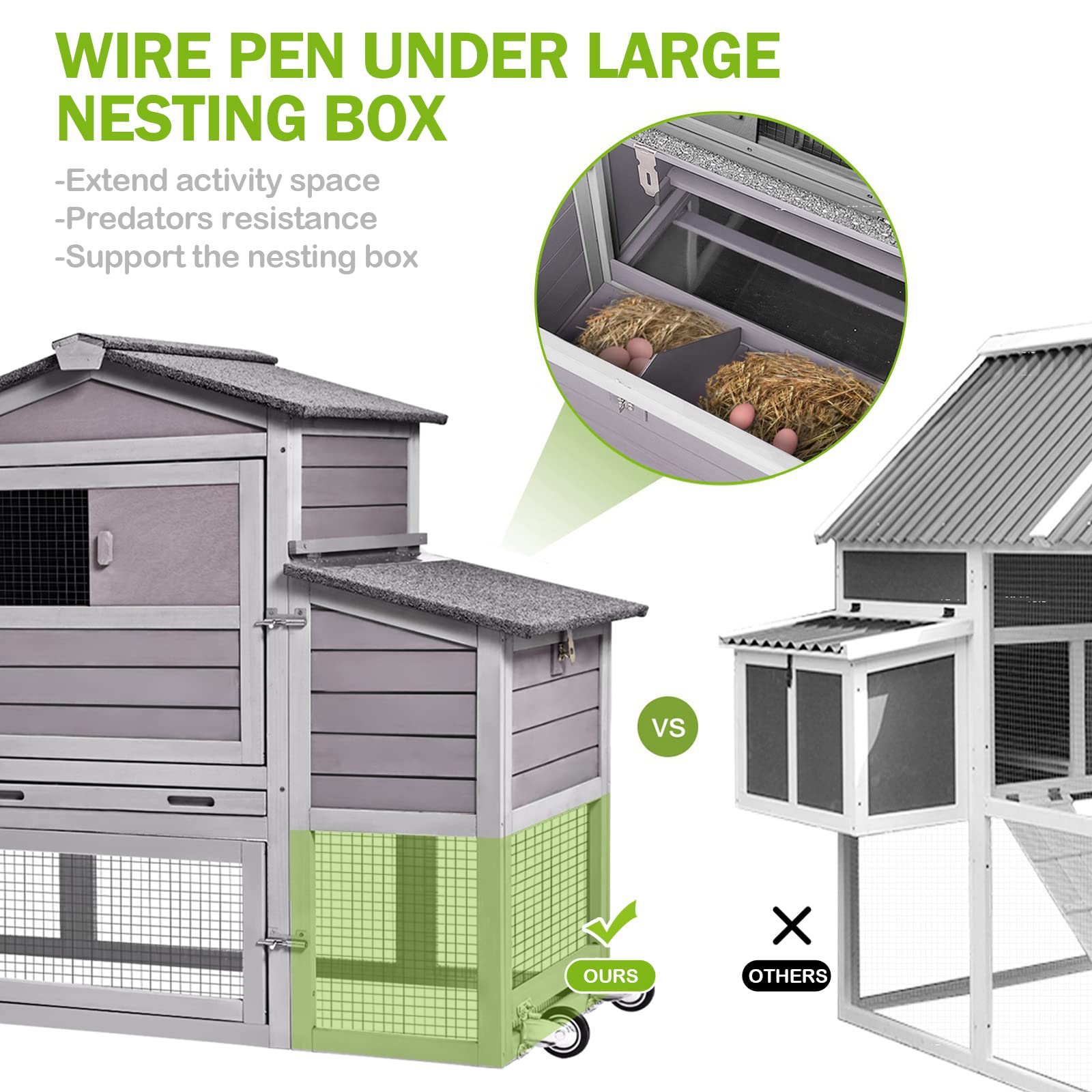 GUTINNEEN 80in Mobile Chicken Coop with Run - Portable Wooden Poultry Cage, Rabbit Hutch with Nesting Box & Wheels - Ideal for Backyard Farming, Poultry Raising & Small Animal Shelter