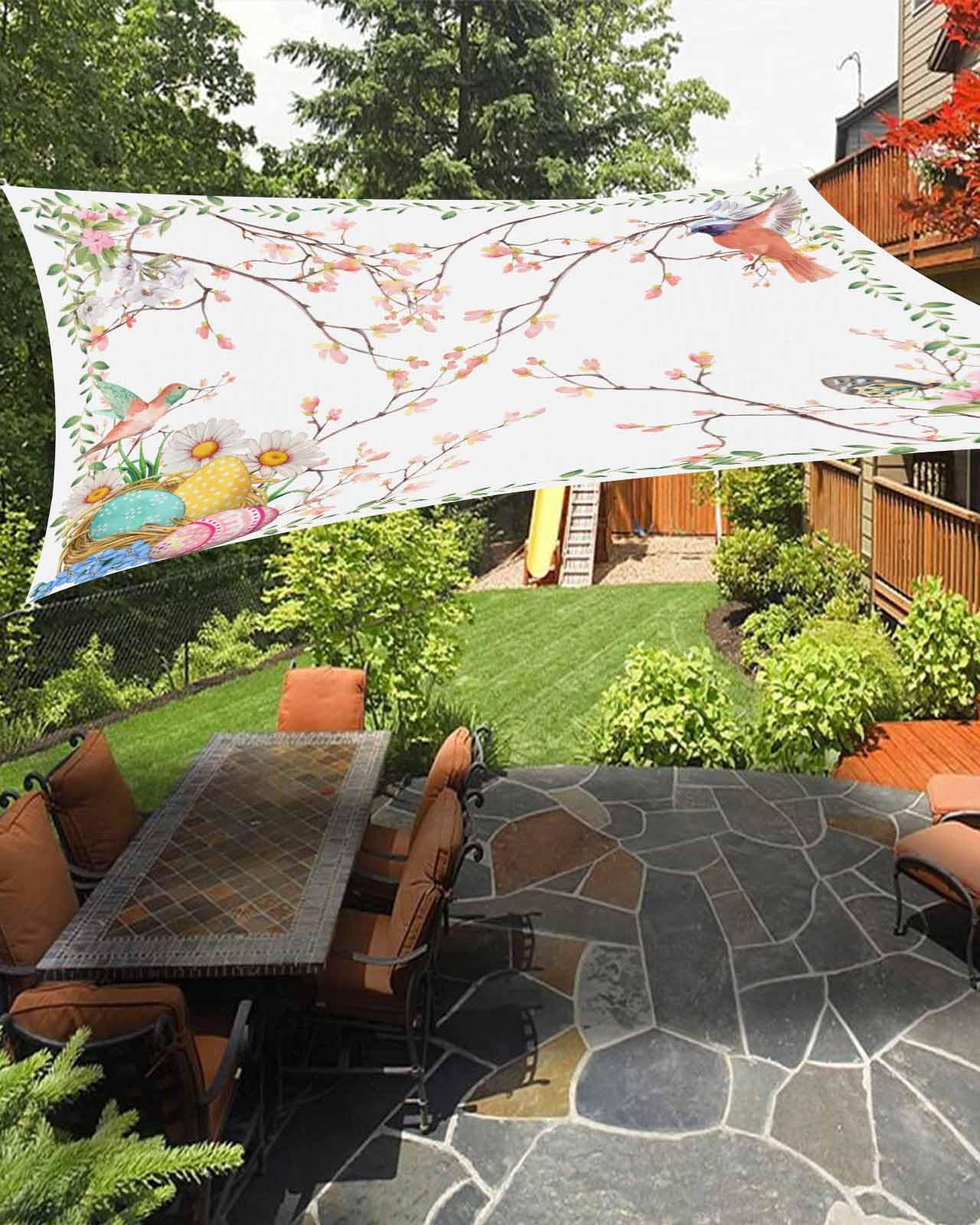 6.5' x 10' UV Block Sun Shade Sail - Outdoor Patio Garden Decor with Bunny Floral Bird Print - Perfect for Backyard, Deck, Terrace, Lawn and Beach Protection