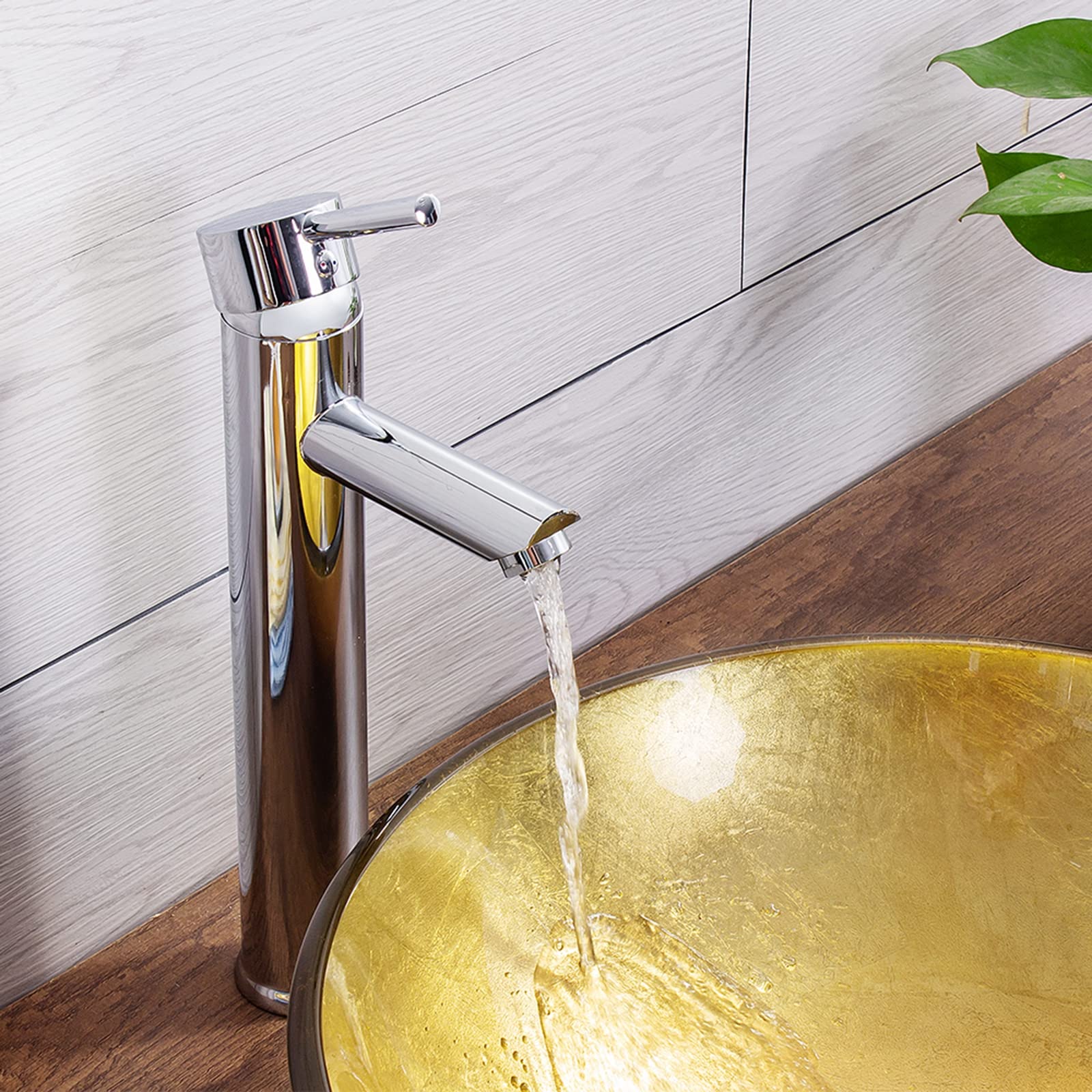 Golden Tempered Glass Vessel Sink - Round Bathroom Countertop Basin with Brass/Chrome Faucet Combo & Pop-Up Drain - Modern Vanity Sink for Luxury Bathrooms, Powder Rooms & Spa Retreats