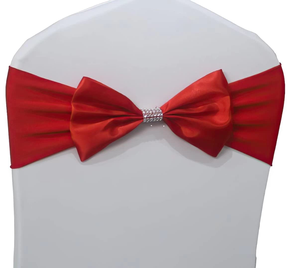 Elegant Spandex Chair Sash Bows for Wedding Chair Decorations - Red Chair Sashes Covers for Anniversary, Party & Special Events (Pack of 100) - Perfect for Banquet Halls, Reception Decor & Ceremony Backdrops