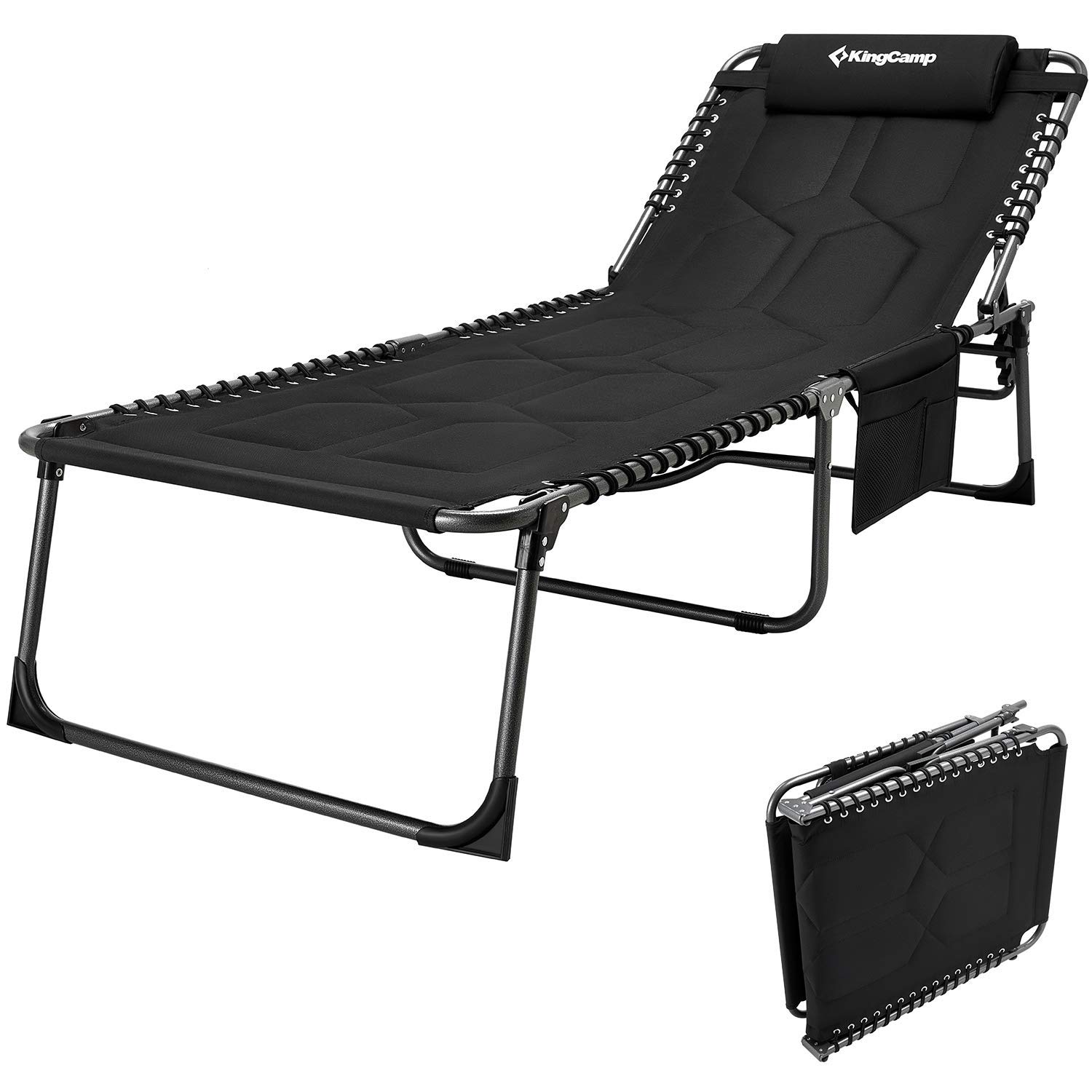 **KingCamp Oversized Padded Folding Chaise Lounge Chair – Heavy-Duty 330lb Capacity, Adjustable Reclining for Outdoor, Patio, Beach, Lawn, Pool | Sunbathing, Tanning, Lounging with Pillow & Storage Pocket**    *(Perfect for Relaxing by the Pool, Beach Vacations, Backyard Lounging, or Camping Comfort!)*