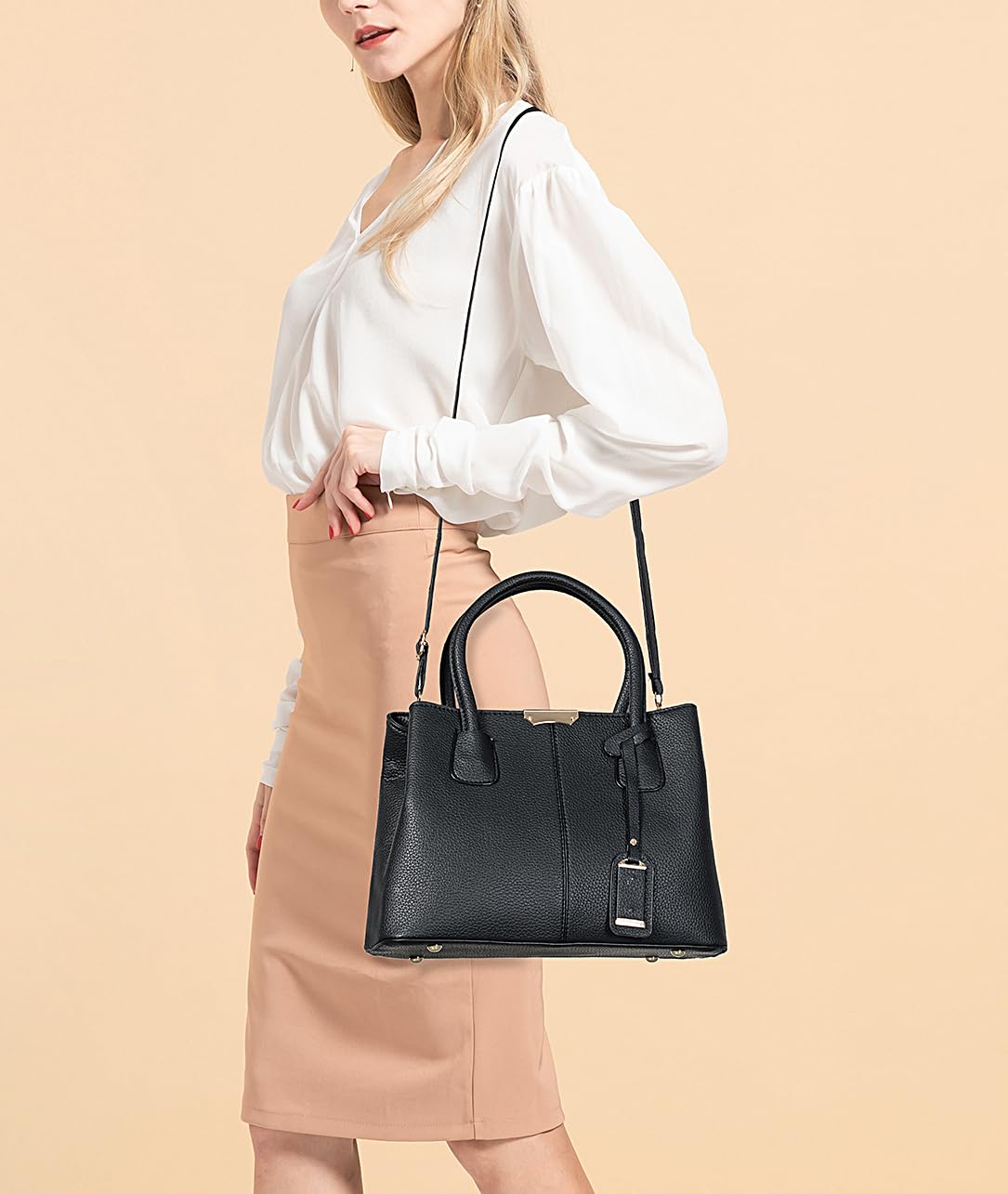 **Covelin Women's Leather Top-Handle Crossbody Bag - Medium Size Durable Tote Purse for Work, Travel & Everyday Use**