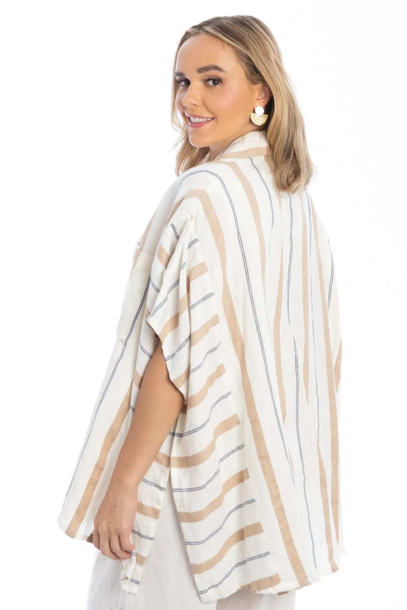 Linen Cotton Striped Oversized Shirt for Women - Comfortable Loose Fit Long Sleeve Button Down Top - Perfect for Casual Outfits, Beach Cover-Up, and Summer Layering