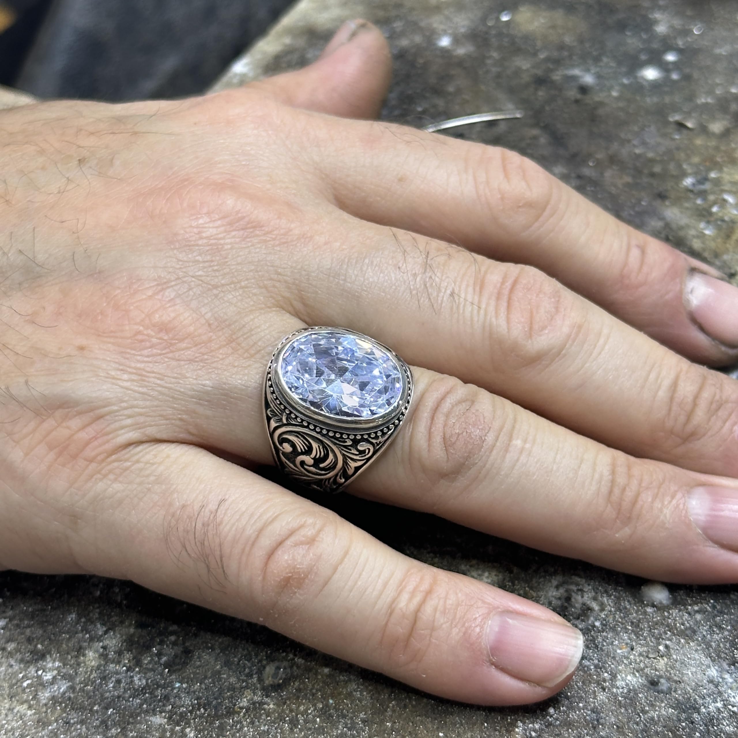 925K Sterling Silver Men's CZ Zircon Diamond Ring - Ottoman Style Unique Jewelry for Men - Perfect Father's Day Gift for Wedding, Anniversary & Special Occasions