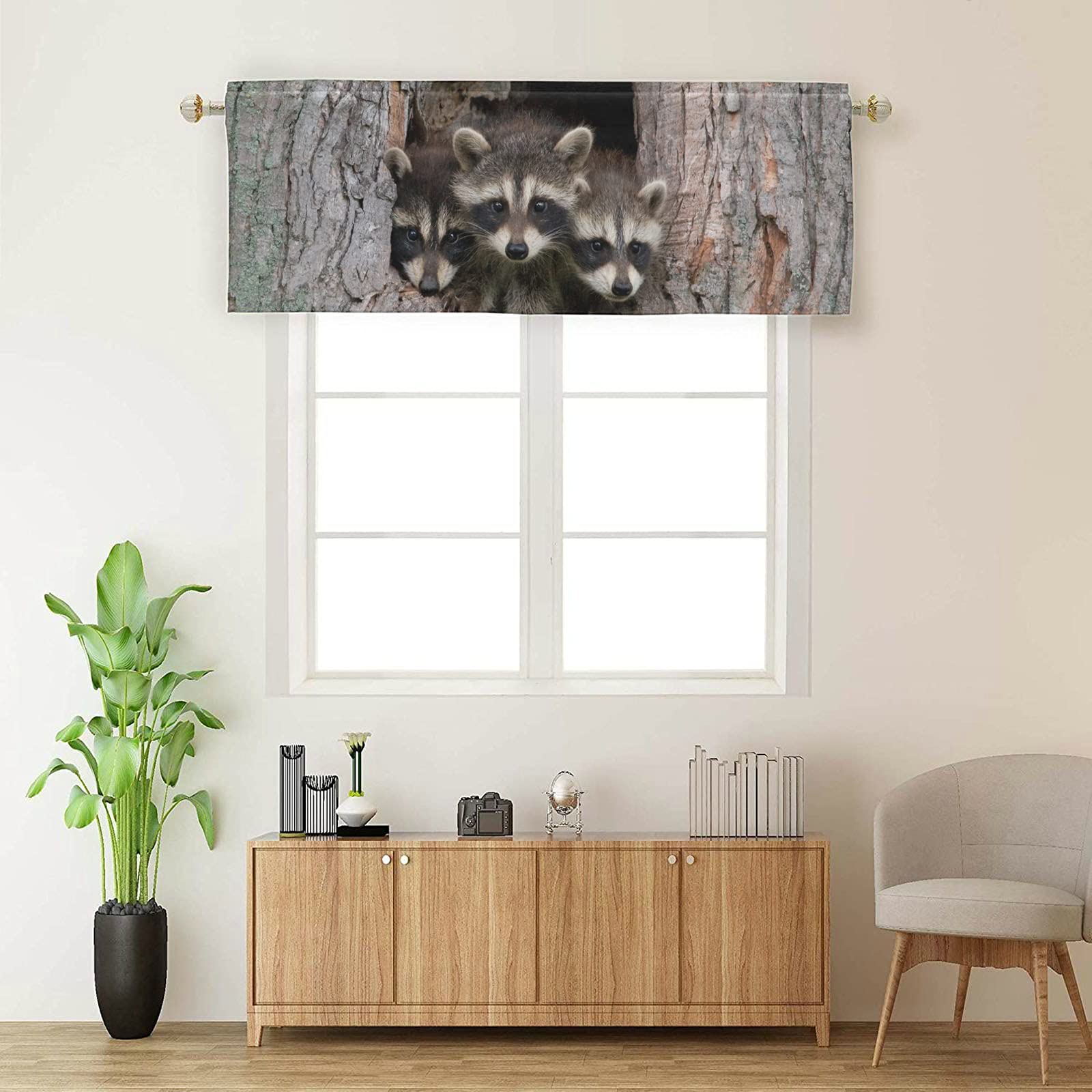 YUMOING Blackout Curtains 58x18 Inch - Cute Raccoon Forest Design, Linen Blend Window Shades for Bedroom & Kitchen Decor | Perfect for Light Blocking, Privacy & Room Darkening