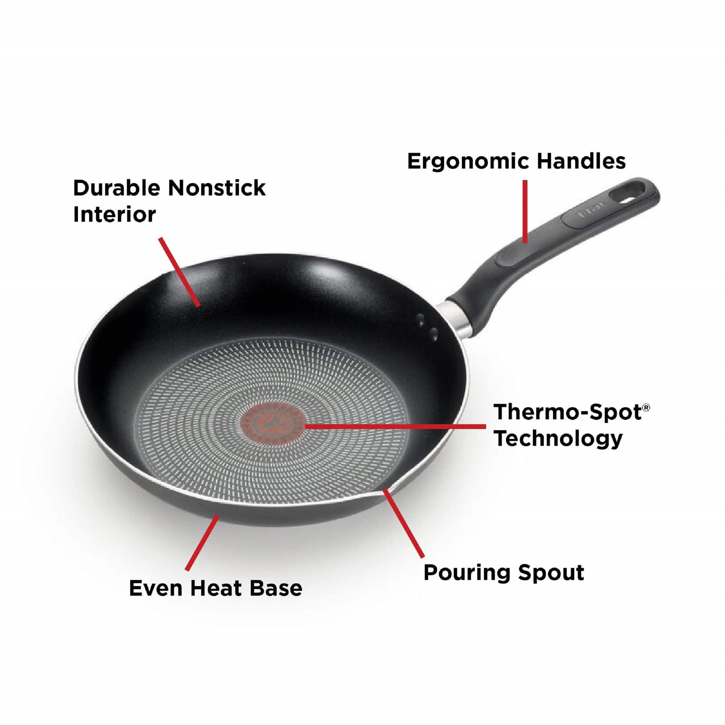 T-fal 18-Piece Nonstick Cookware Set - Oven & Broiler Safe to 350°F - Black Kitchen Pots & Pans Set with Fry Pans, Saucepans, Stockpots, Skillet, Cooking Utensils & Lids - Dishwasher Safe - Perfect for Family Cooking, Meal Prep & Entertaining