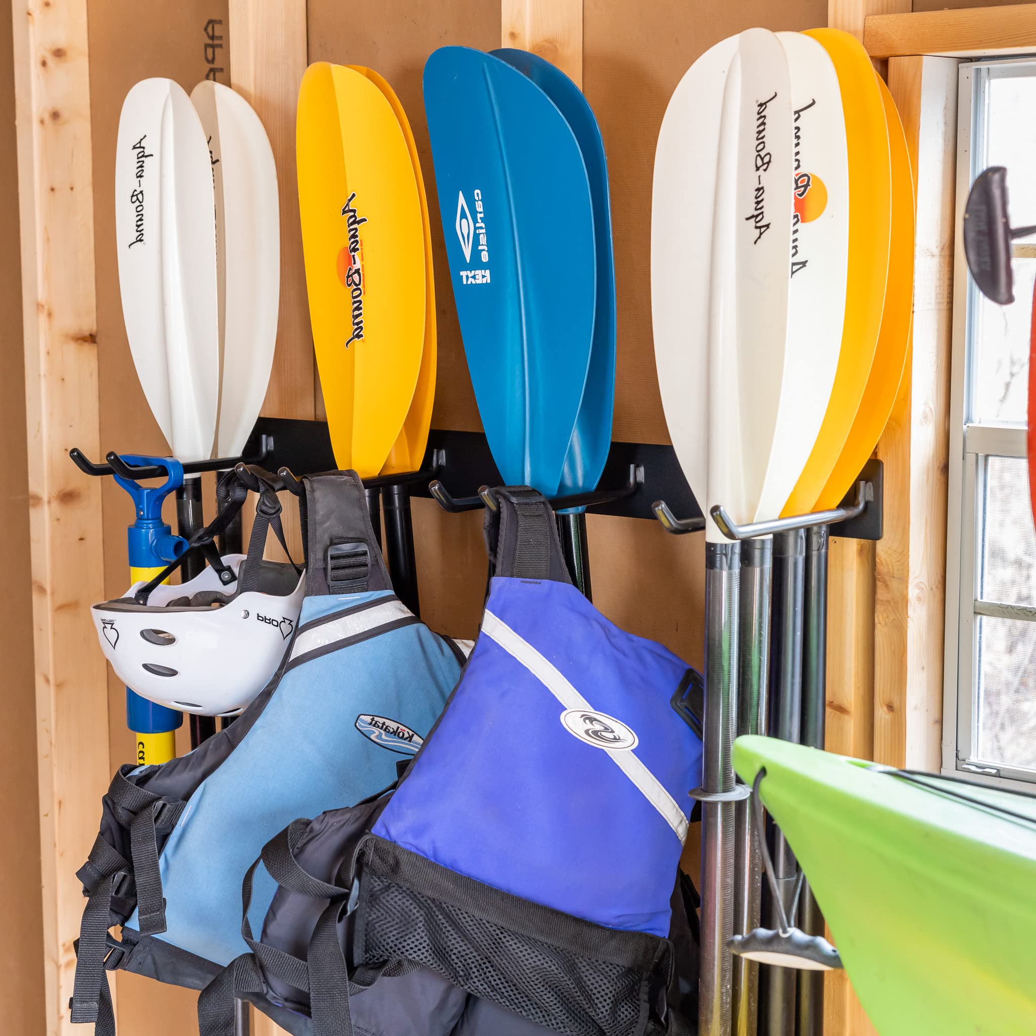 StoreYourBoard Paddle Storage Wall Rack - Kayak, SUP, Canoe Paddle Holder with Hanging Hooks - Indoor Wall Mount Organizer for Water Sports Equipment - Perfect for Garage, Basement or Boat House Storage