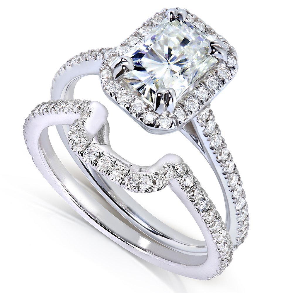 Kobelli Radiant-Cut Moissanite Bridal Set 1.3/5 CTW 14K White Gold Engagement Ring Wedding Band Set for Women - Perfect for Proposals, Anniversaries & Special Occasions