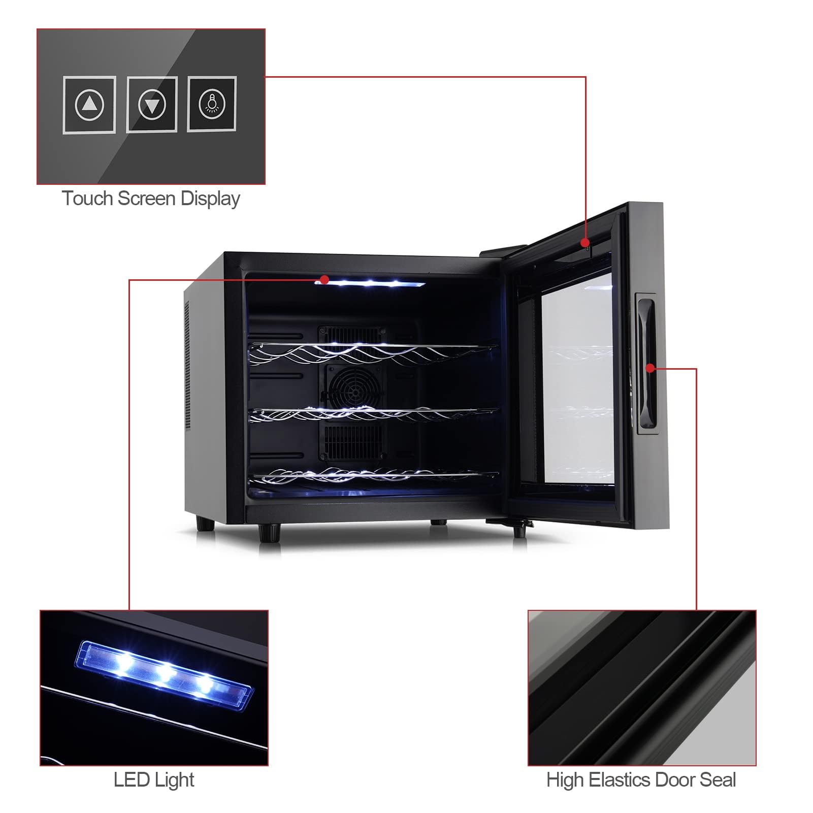 12 Bottle Wine Cooler Refrigerator - Compact Countertop Wine Fridge with Temperature Control, Mini Freestanding Wine Cellar with Glass Door, Ideal for Home, Office, Kitchen, or Bar Use
