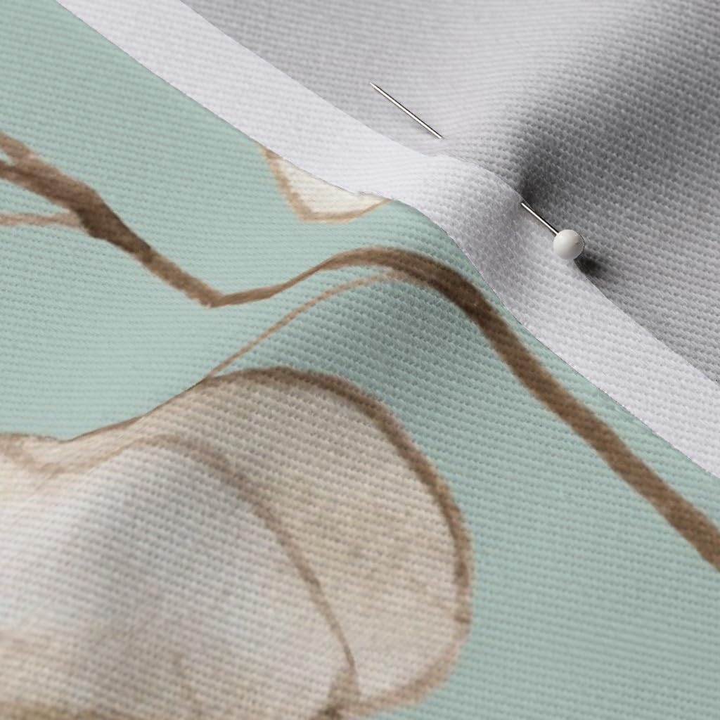 Spring Garden Pale Blue Botanical Printed Denim Fabric - Fat Quarter for Apparel, Home Decor & Upholstery | Earth Tone Neutral Design | Perfect for DIY Sewing, Curtains & Throw Pillows
