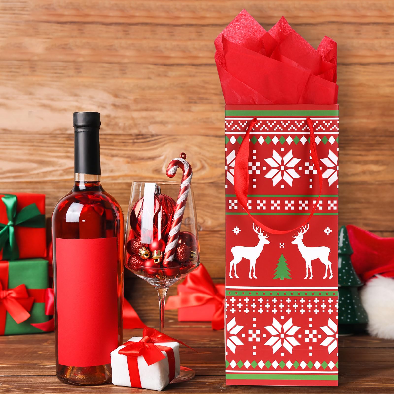 Blulu 12-Piece Christmas Wine Bottle Gift Bags Set with Tissue Paper - Reusable Knit Sweater Wrapping Bags for Holiday Party Favors, Xmas Presents & Winter Celebrations - Perfect for Wine Gifts, Christmas Decorations & Festive Table Settings