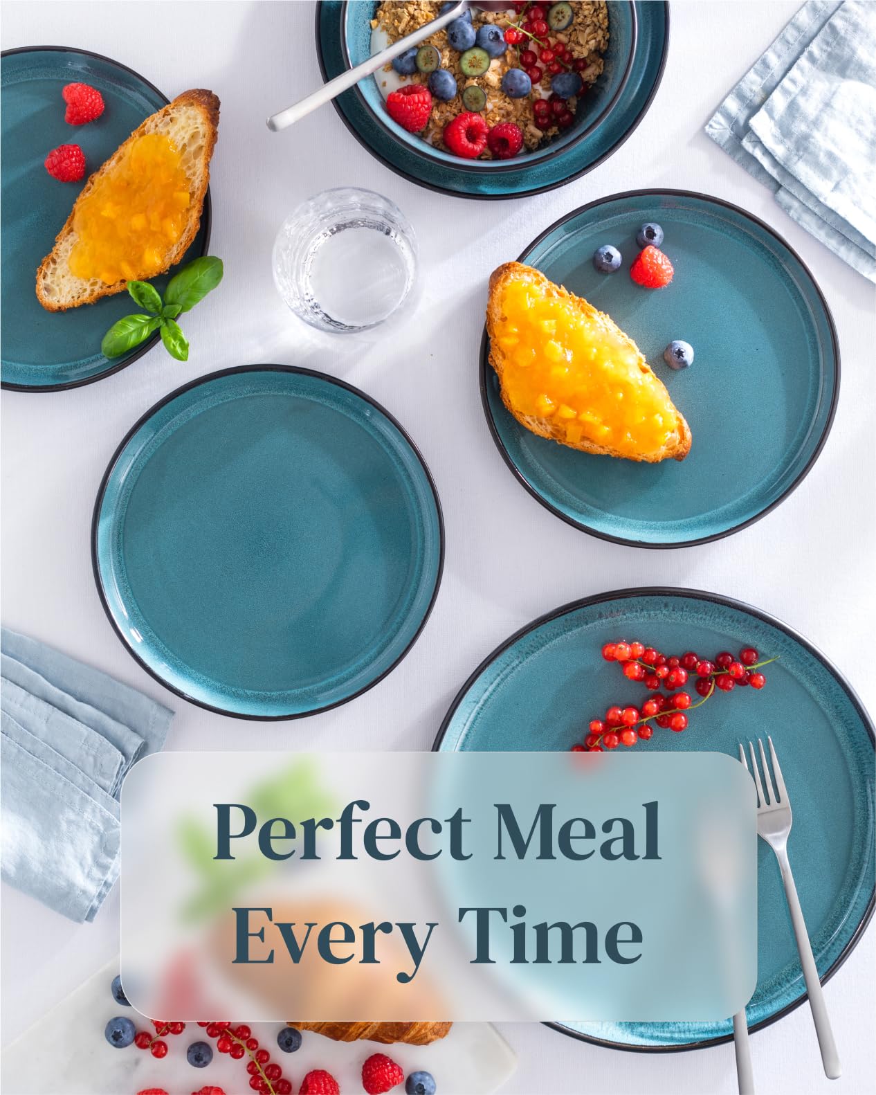 24-Piece Modern Stoneware Dinnerware Set for 8 - Scratch Resistant & Dishwasher Safe Plates & Bowls - Black & Petrol Blue Ceramic Tableware - Perfect for Family Dinners, Parties, and Everyday Use