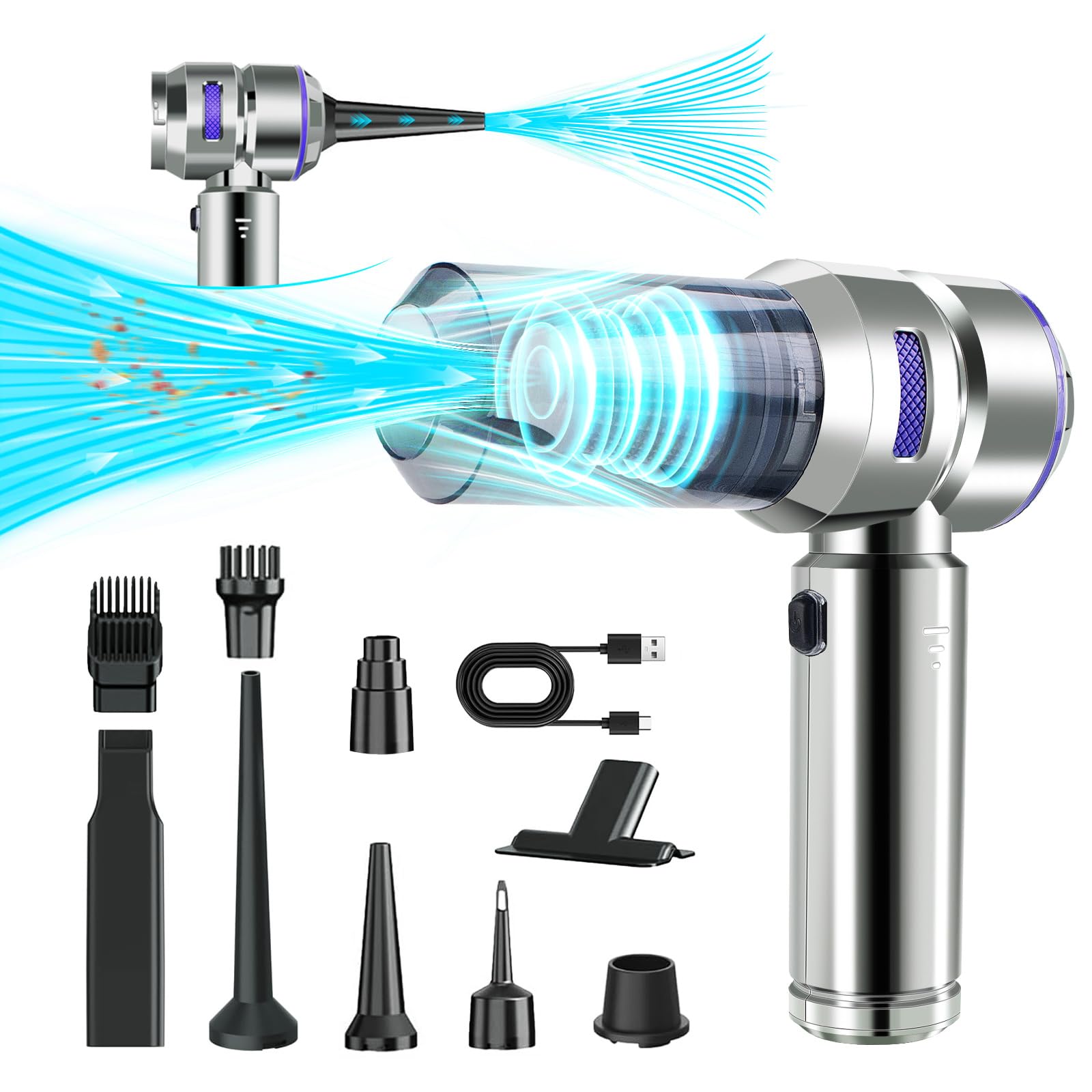 Cordless Handheld Vacuum 21000Pa - 4-in-1 Car & Home Cleaner (Blue)
