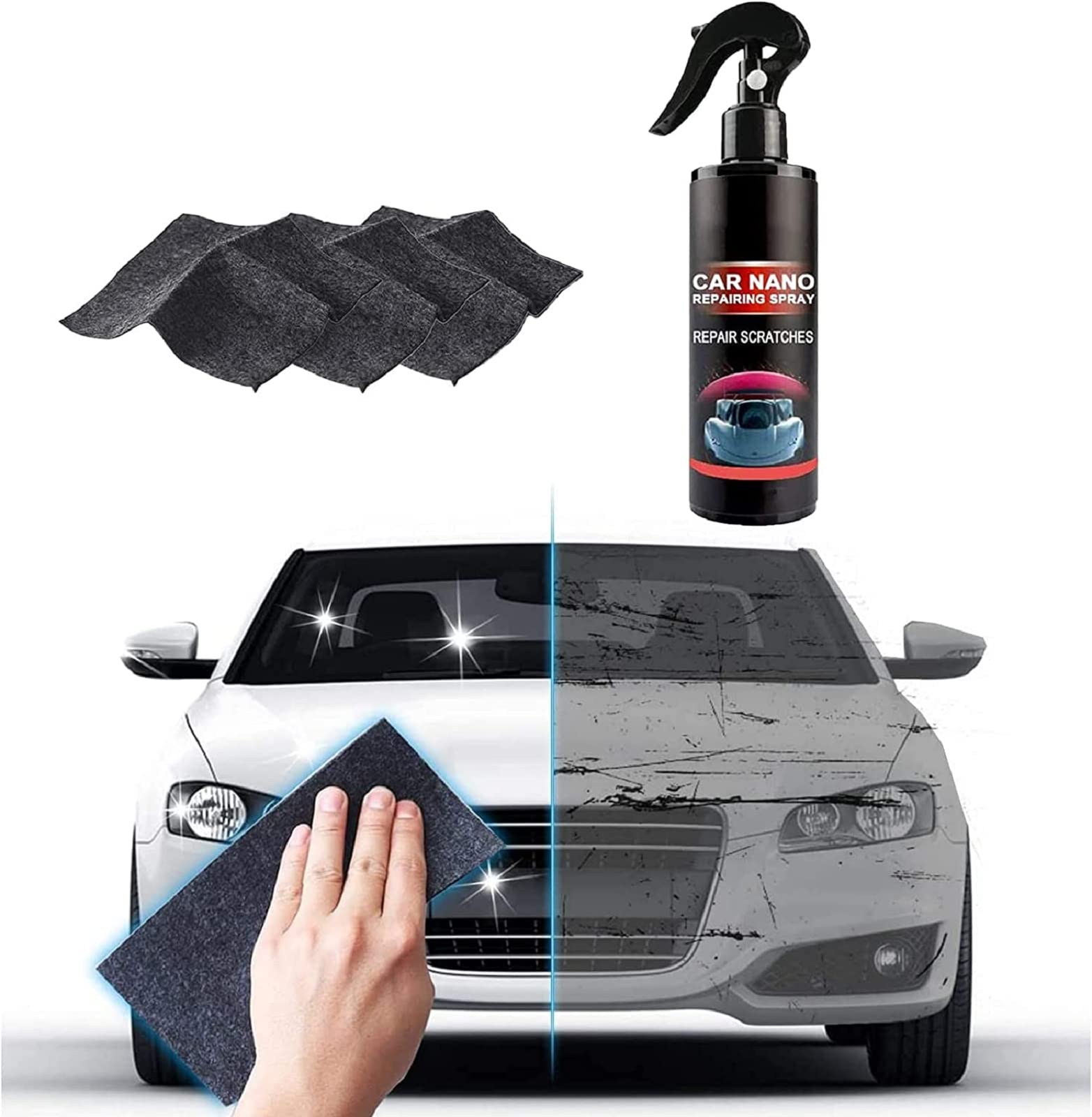 Nano Car Scratch Repair Spray - Fast & Easy Scratch Removal for Cars, Ceramic Coating with Nano Sparkle Cloth - Perfect for New Car Maintenance & DIY Auto Detailing
