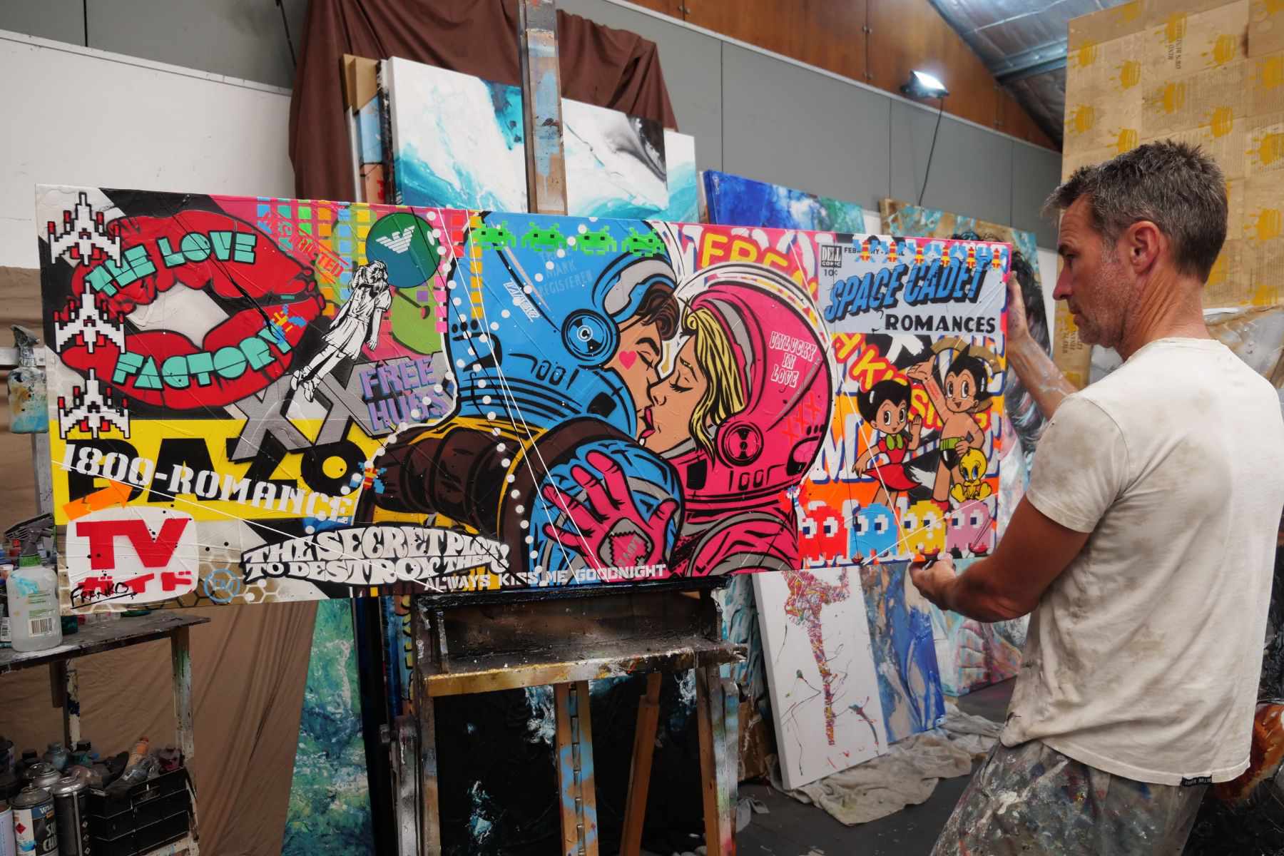 Romancing Cadets 160cm x 60cm Textured Urban Pop Art Canvas Painting - Modern Wall Decor for Living Room, Bedroom & Office