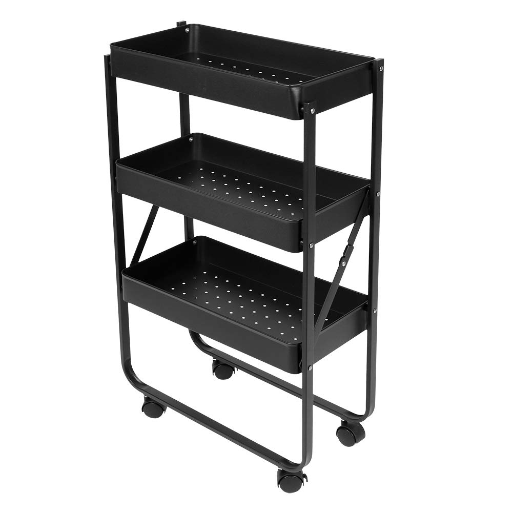 CHICIRIS Black Utility Cart with Wheels - Heavy Duty Storage Organizer Trolley for Home, Kitchen, Office, Dorm & Garage - Rolling Metal Cart for Organizing Supplies, Books, and Household Items