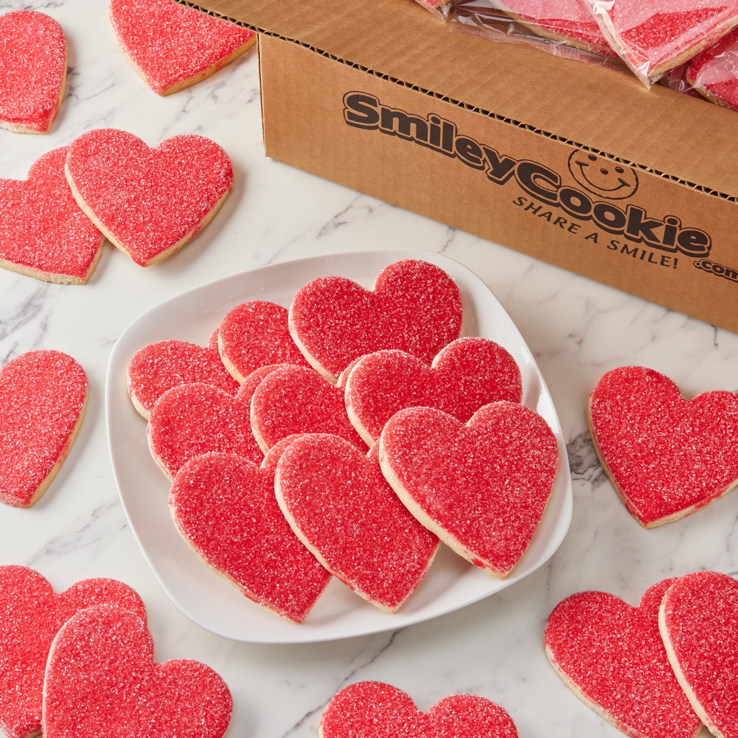 50-Pack Nut-Free Heart Shaped Sparkling Sugar Smiley® Cookies - Perfect for Valentine's Day, Birthday Parties & Sweet Treat Decorations