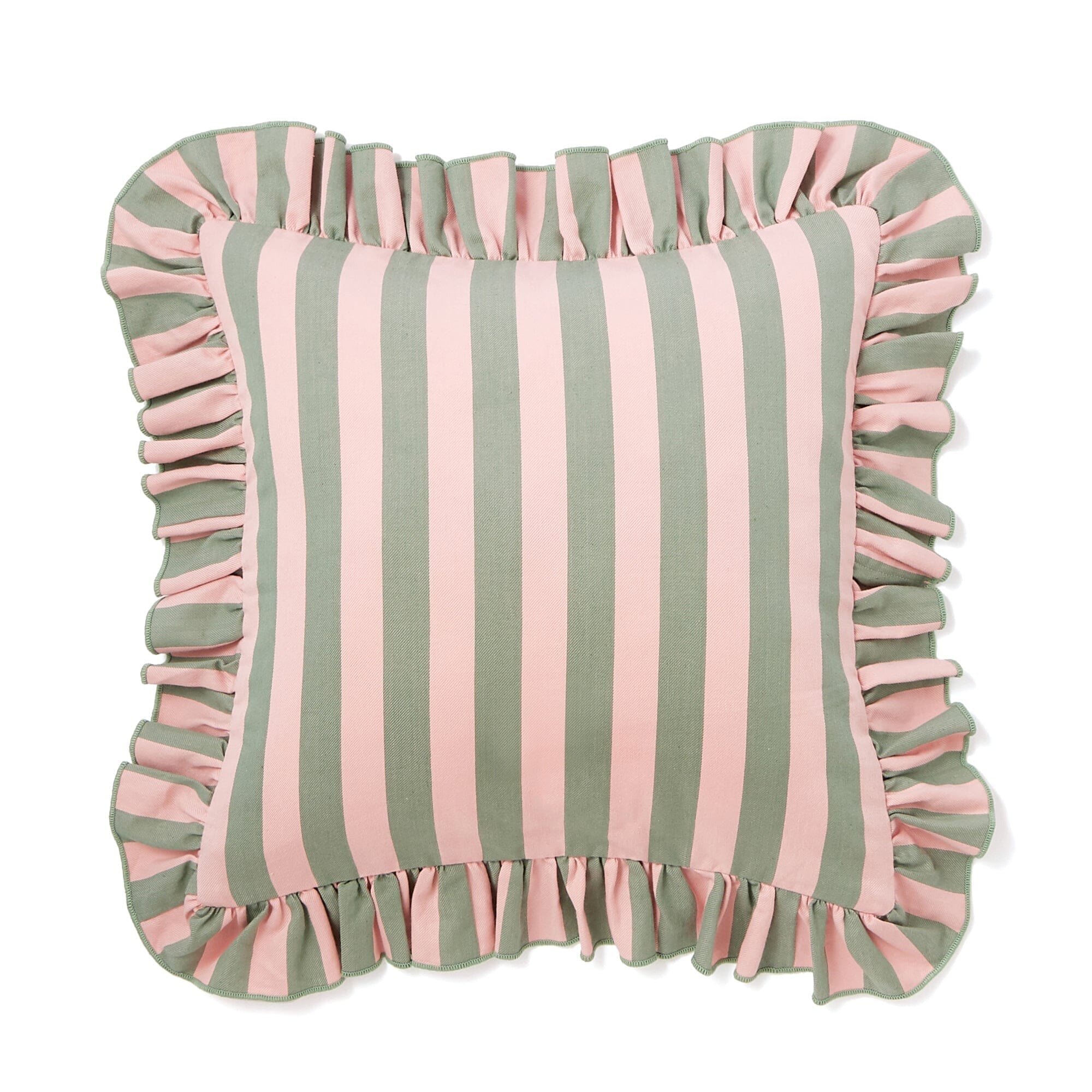 Frill Stripe Cushion Cover 18x18 Inches Pink and Green Decorative Pillow Case for Sofa, Bed, Living Room Home Decor