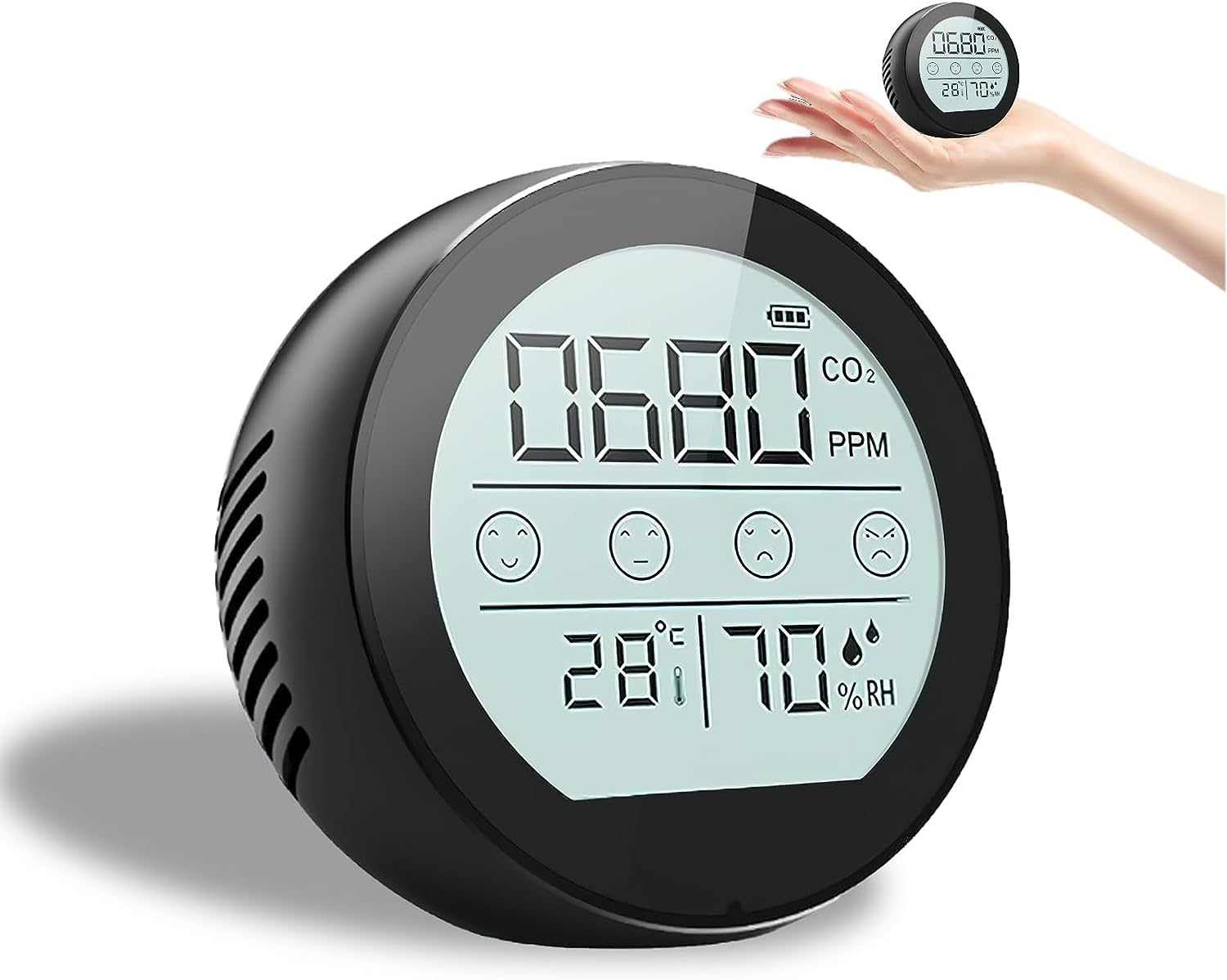 Upgraded 3-in-1 Portable CO2 Monitor - Accurate Carbon Dioxide Detector with Temperature & Humidity Sensor | Stylish Air Quality Analyzer for Home, Office, Travel & Indoor Spaces | Mini CO2 Meter for Health & Safety