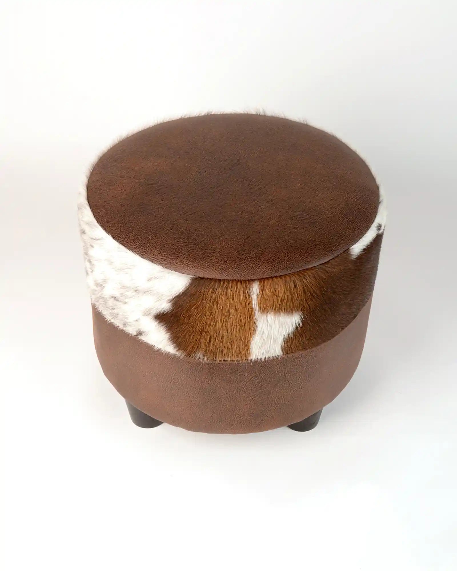 Premium Cowhide Round Footstool - 40x40x36cm Natural Leather Ottoman, Soft Round Stool for Living Room, Bedroom & Office - Perfect for Footrest, Extra Seating & Home Decor