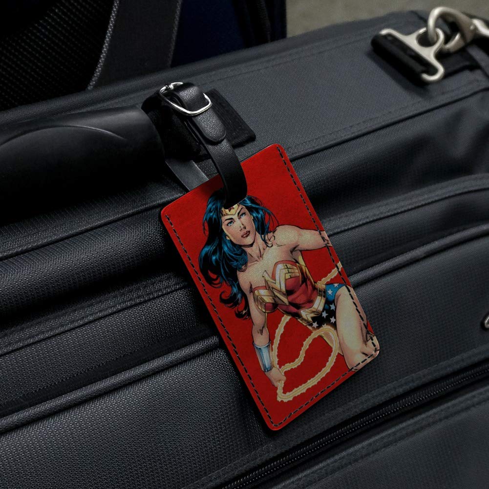 Wonder Woman Leather Luggage Tag - Rectangle Carry-On ID Tag for Suitcases & Bags | Perfect for Travel, Cosplay & Superhero Fans