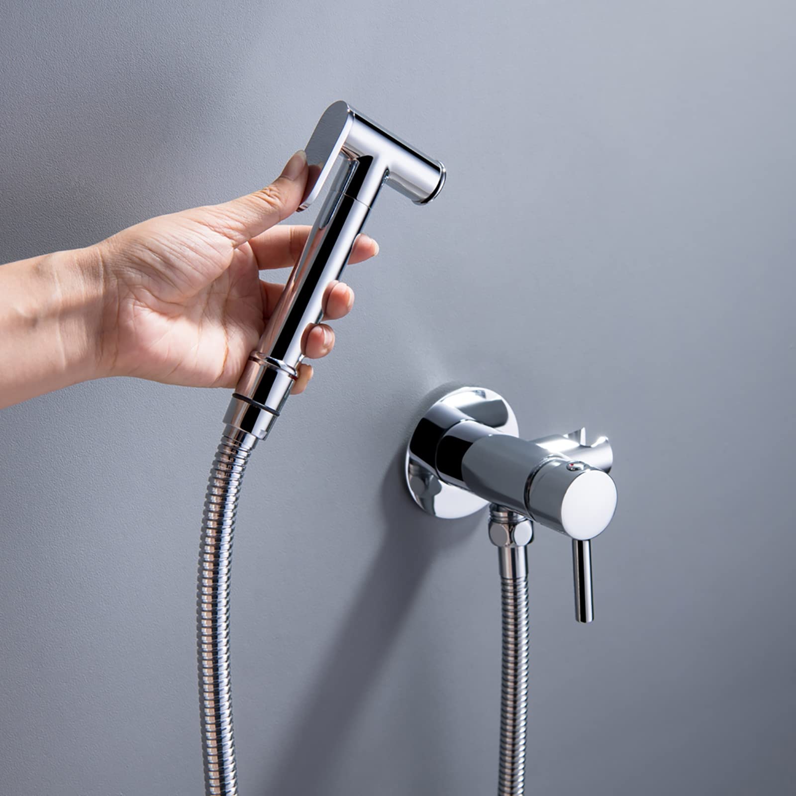 Handheld Bidet Sprayer for Toilet - Wall Mounted Brass Bidet Sprayer Kit with 150cm Shower Hose - Perfect for Cloth Diaper Cleaning & Personal Hygiene (Chrome/ Brushed Gold)