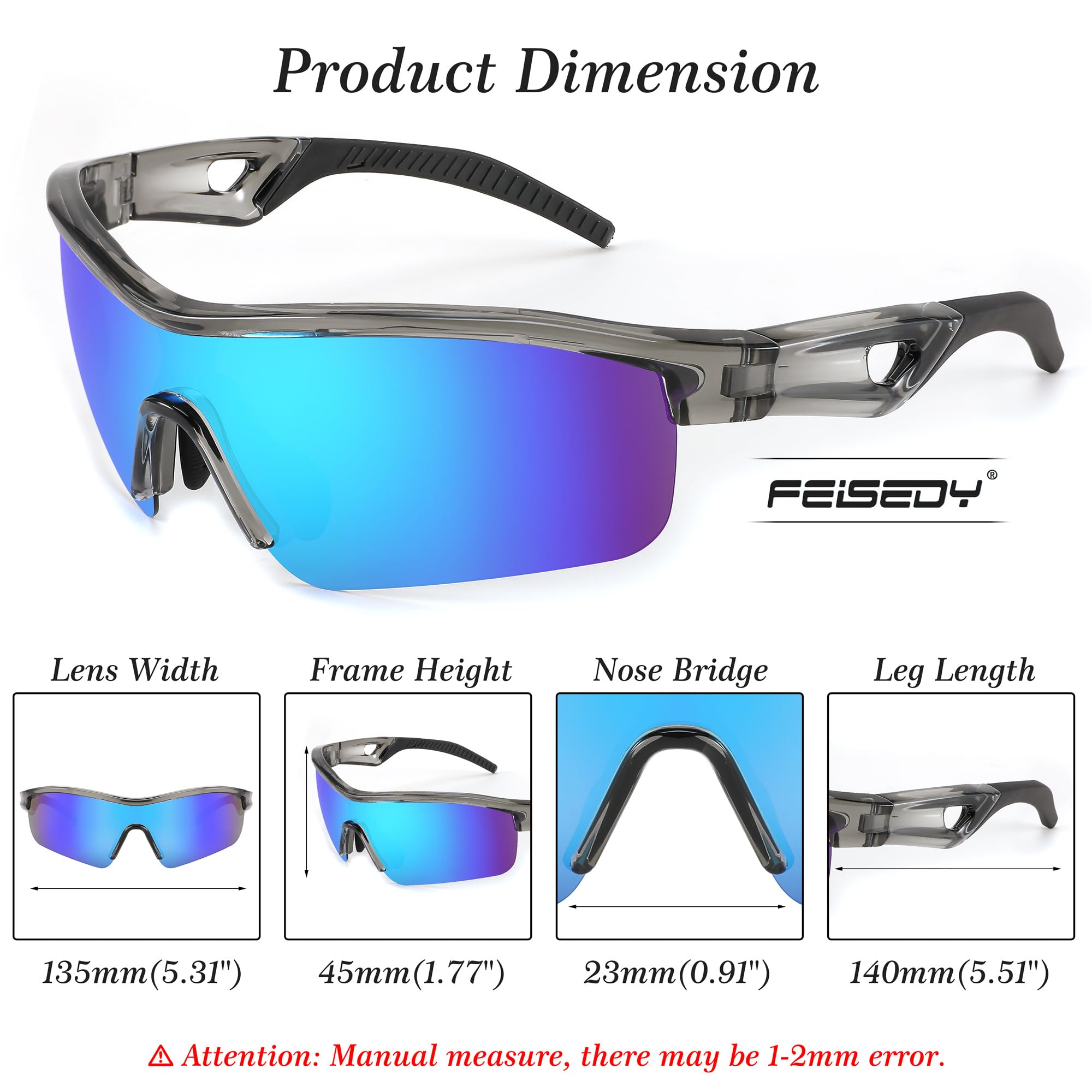 FEISEDY Polarized Sports Sunglasses for Men - UV400 Protection Cycling, Running, Baseball, Fishing & Hiking Shades B2372 - Perfect for Outdoor Activities & Adventure Sports