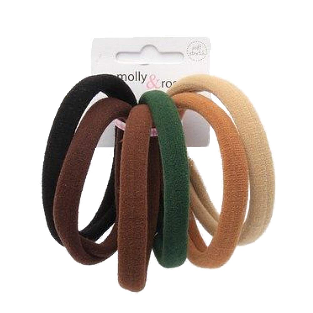 6 Pack Large Natural Soft Jersey Hair Elastics - Endless Stretch Bobble Bands for Comfortable, Damage-Free Styling at Home, Gym, or Office