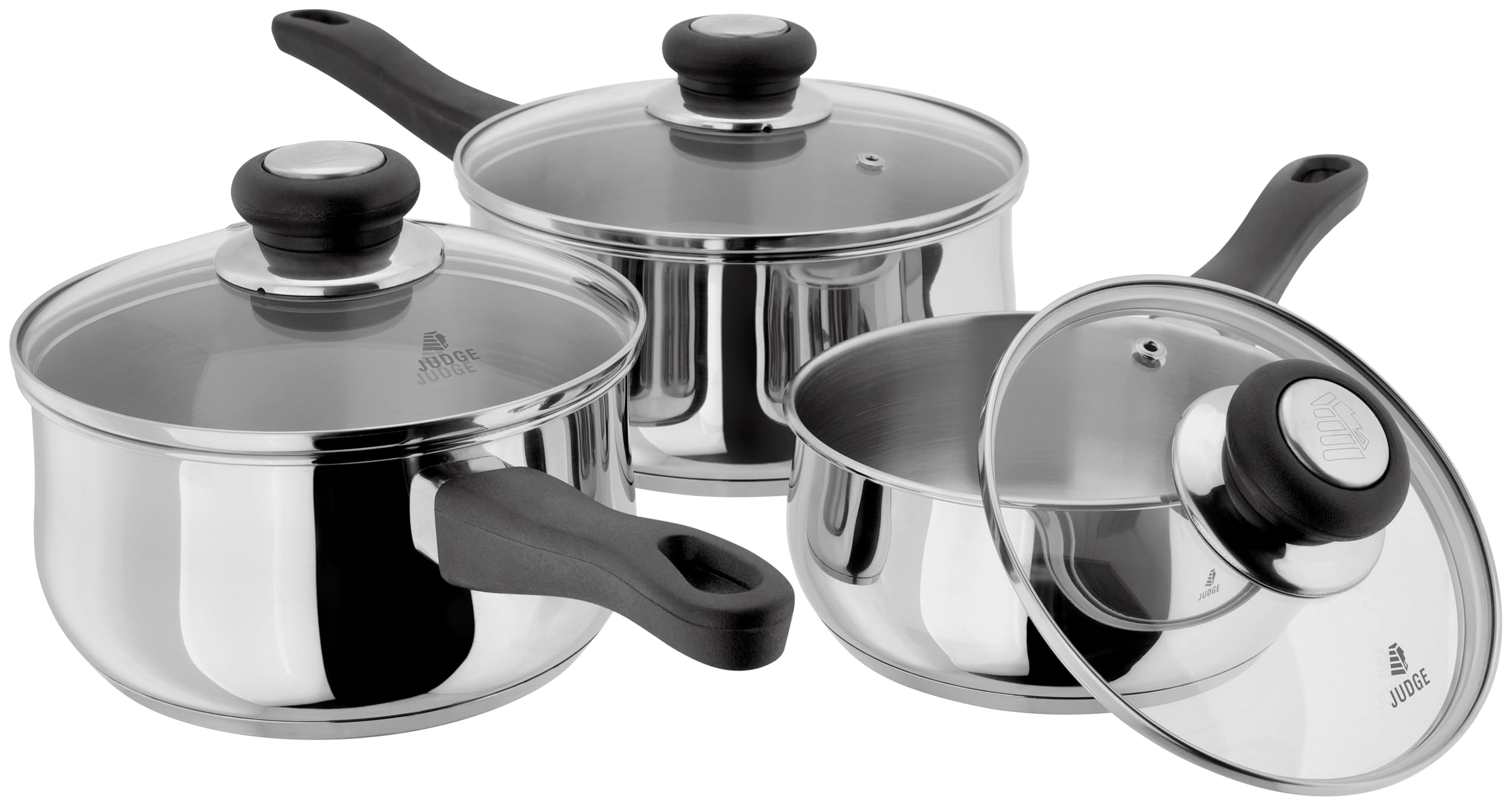 Judge Vista 3-Piece Nonstick Cookware Set (16cm, 18cm, 20cm) - Induction Compatible Saucepan & Skillet Set for Kitchen, Cooking, Boiling & Frying