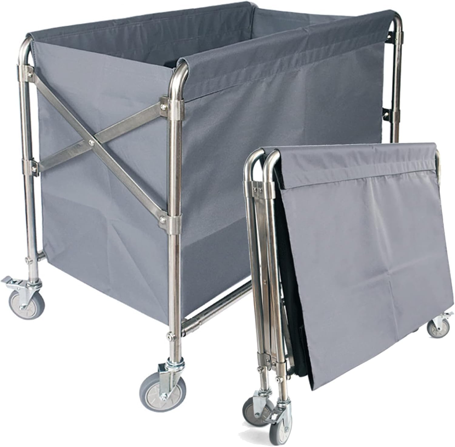 Heavy Duty Collapsible Laundry Cart on Wheels - 12 Bushel (400L) Capacity, 300 LB Weight Limit with Removable Liner Bag - Large Folding Commercial Laundry Basket for Home, Laundromat, Dorm, and Hotel Use