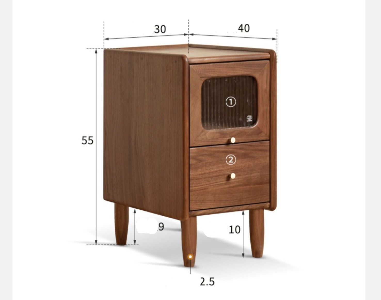 Solid Black Walnut Nightstand - Ultra Narrow Bedside Table with Calpa Wood - Perfect for Small Spaces, Apartments & Modern Bedrooms