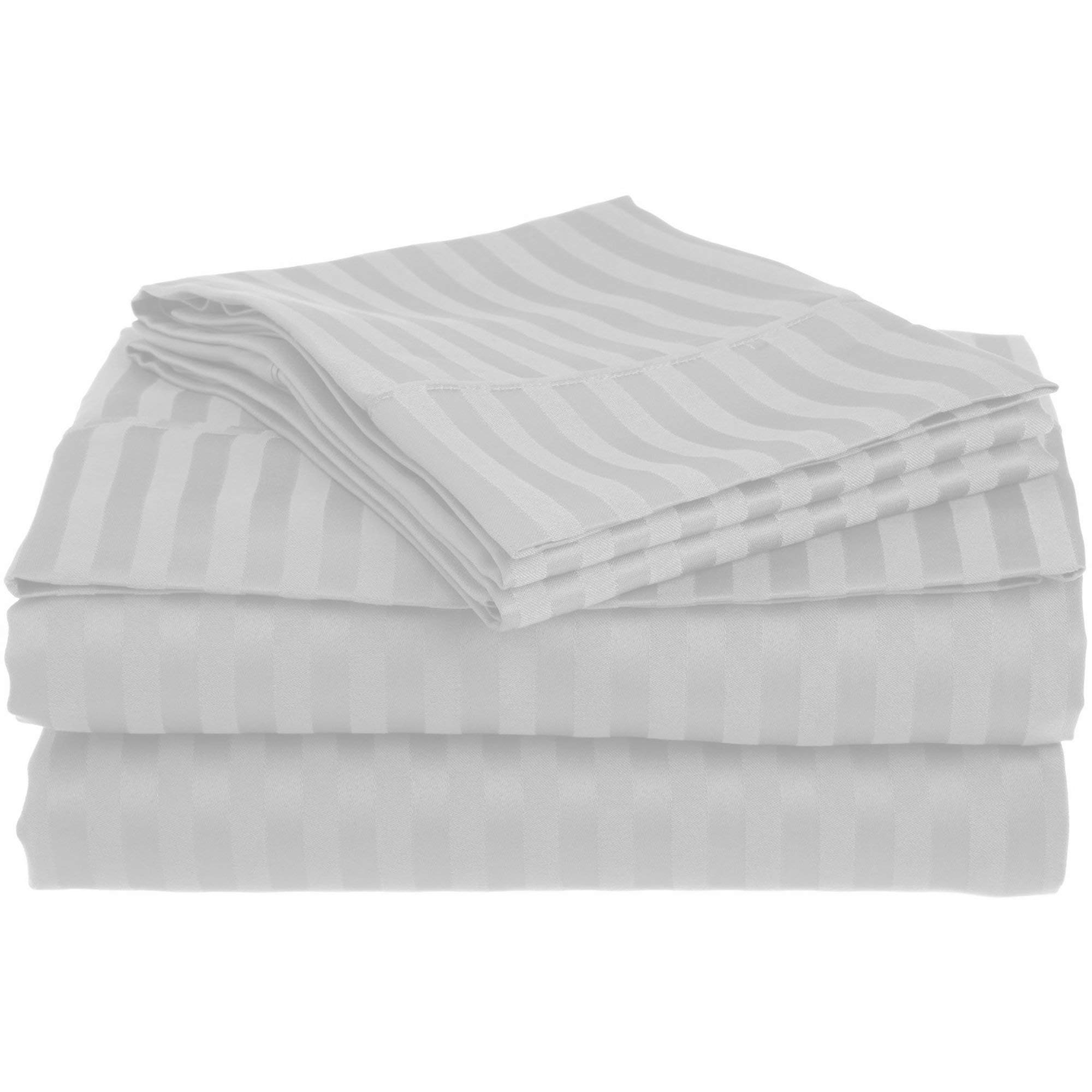 4 Pcs Premium Split King Sheet Set - Silver Stripe 800 Thread Count 100% Egyptian Cotton, Deep Pocket Fits Up to 12