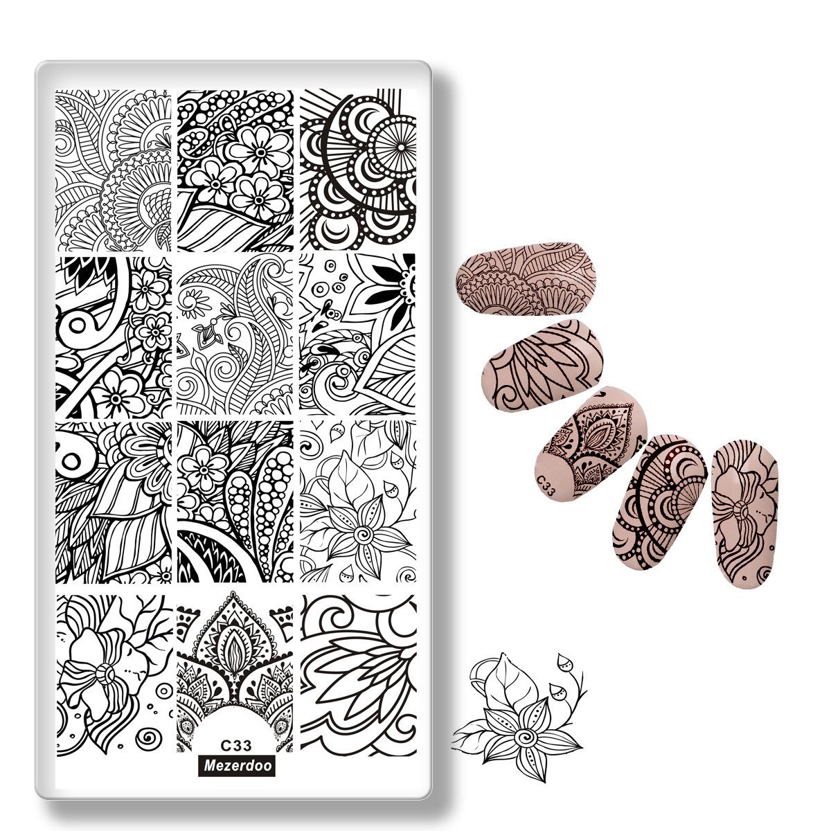 Mezerdoo Panda Nail Stamping Plate Set - 10pcs Lace Flower Love Nail Art Templates with Stamper & Scraper + Storage Bag | DIY Manicure, Salon Nail Design, Gift for Nail Lovers
