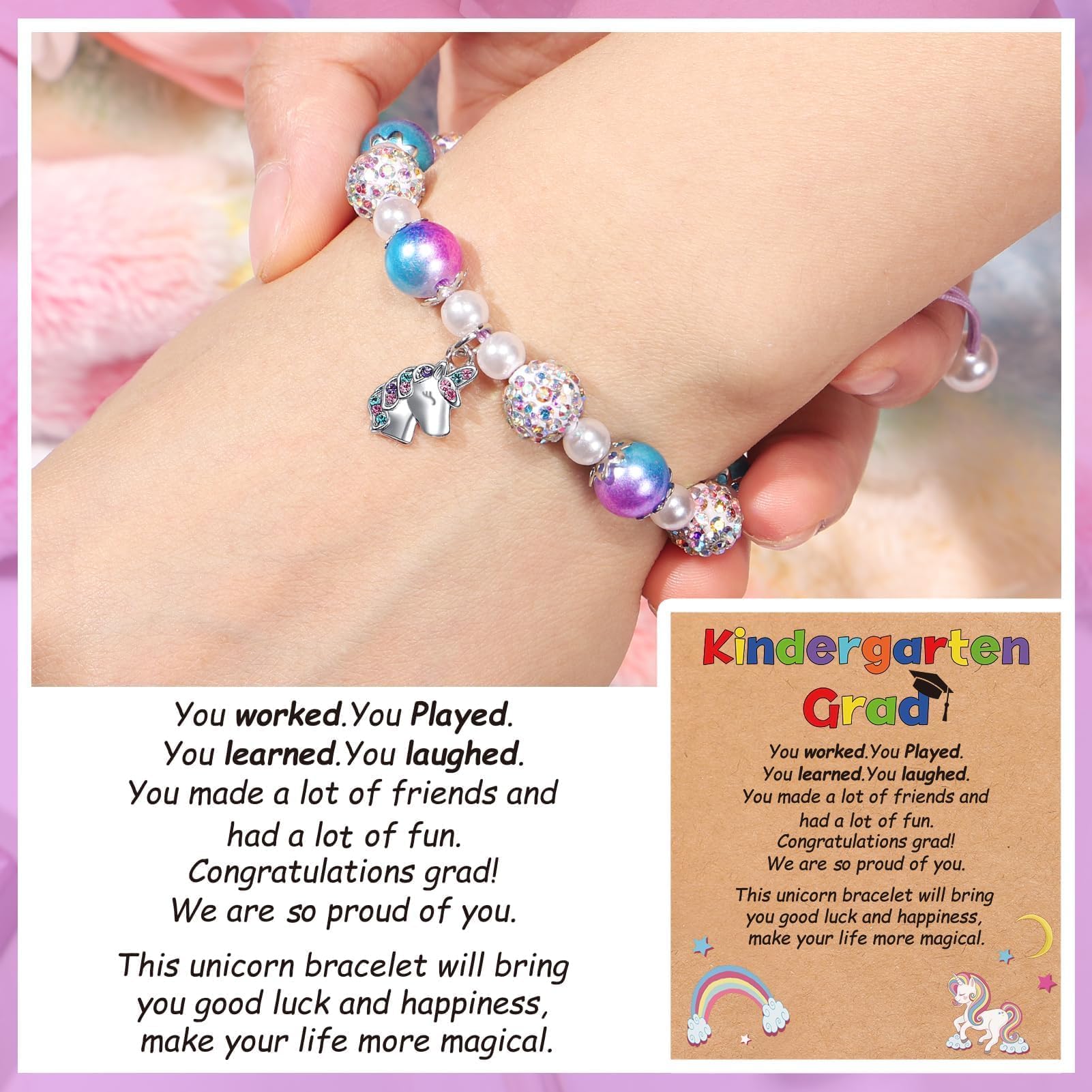2025 Unicorn Charm Bracelet for Girls - 5th Grade Graduation Gift for Daughter, Granddaughter, Niece - Preschool & Kindergarten Graduation Present with Card & Gift Box - Perfect for School Ceremonies & Special Occasions