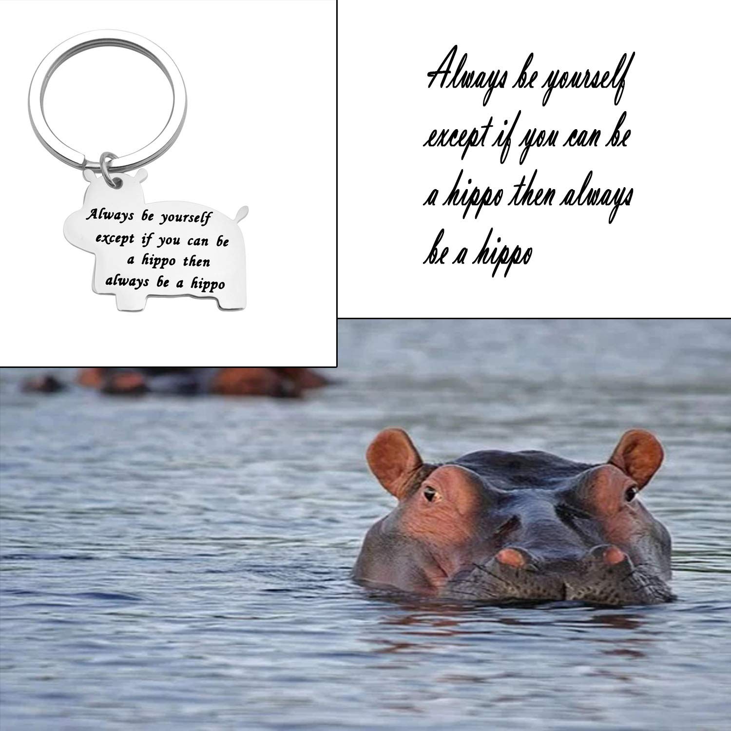Unique Hippo Keychain - Inspirational Gift for Son, Encouragement Jewelry with 'Always Be Yourself' Message - Perfect for Graduation, Birthday & Daily Motivation