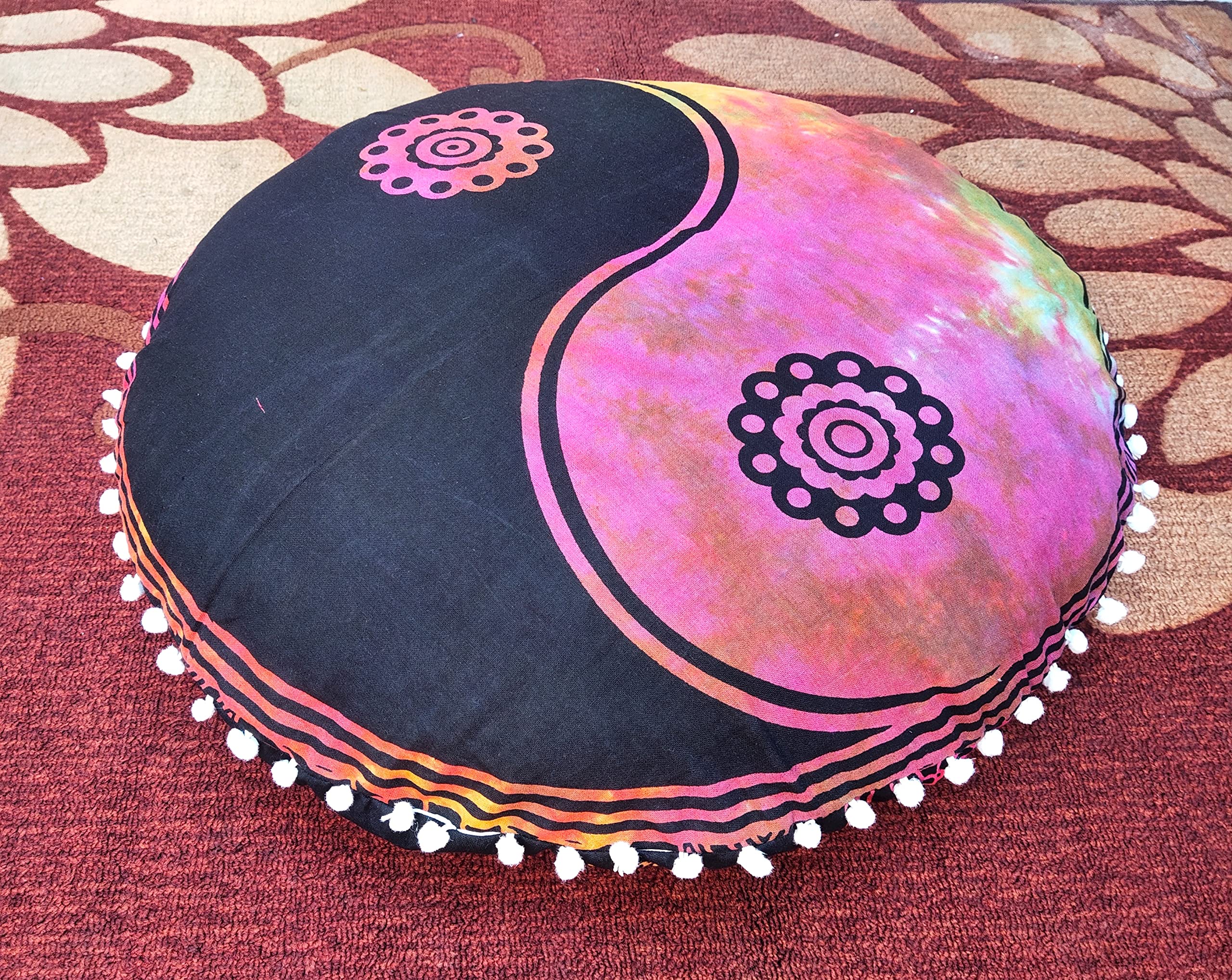 22 Inch Yin Yang Floor Pillow Cover - Soft Cotton Cushion Case for Sofa, Bed, Car & Home Decor - Meditation Pouf Slipcover (Filler Not Included) - Perfect for Living Room, Yoga & Relaxation Spaces