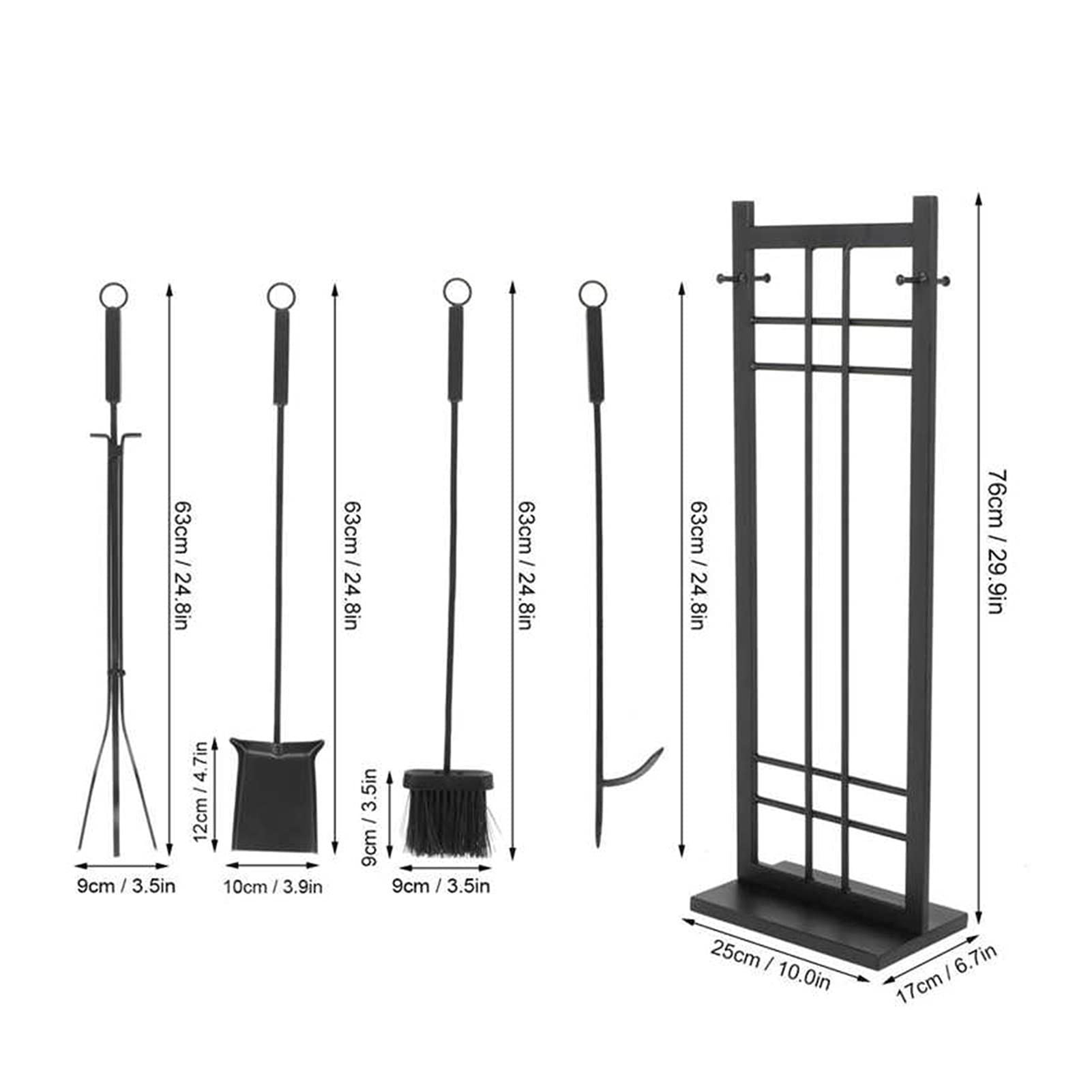 5-Piece Wrought Iron Fireplace Tool Set with Brush, Spade & Poker - Indoor/Outdoor Fireplace Accessories for Home & Patio Use