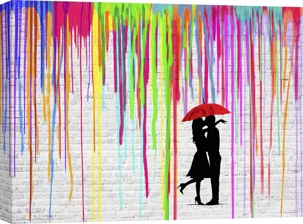 Masterfunk Collective Graffiti & Street Art Canvas Print - Romance in The Rain Wall Decor - 80x60 cm Modern Art for Living Room, Bedroom & Office