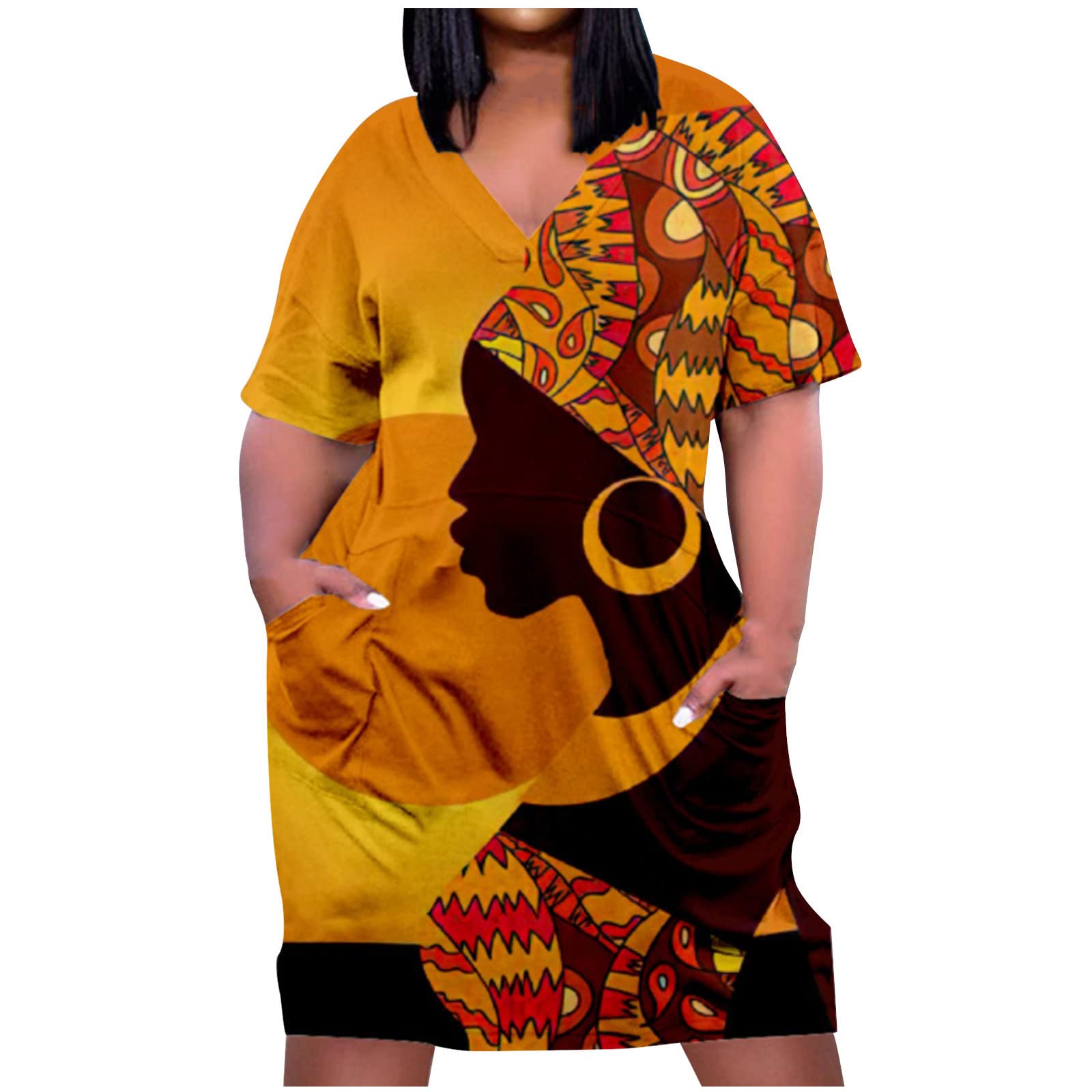 NaRHbrg Women's Plus Size Casual Shift Dress - African Print Ethnic Style Loose Oversized Mini Dress for Party, Work & Everyday Wear | Perfect for Summer Outfits, Beach Vacations and Special Occasions