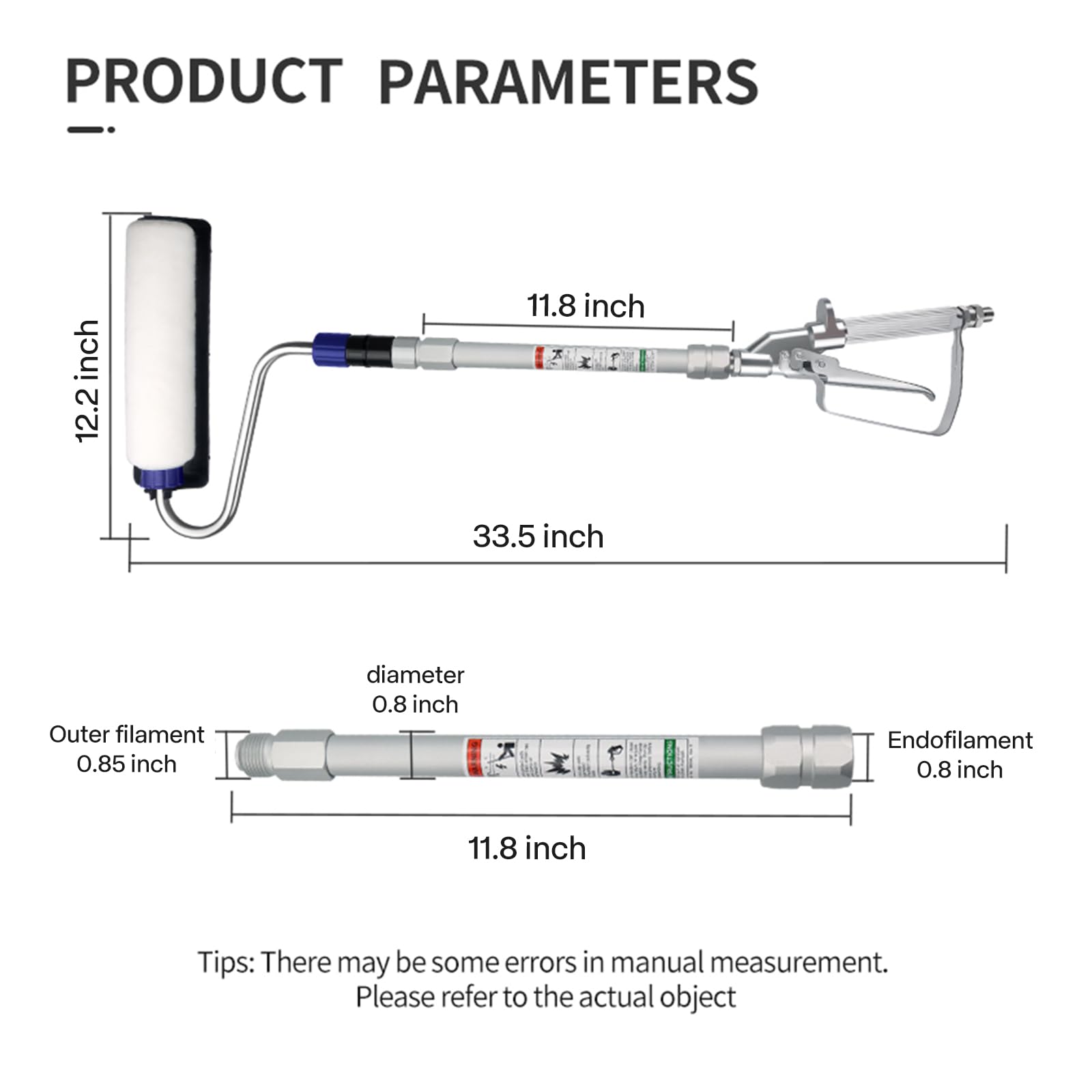 High Pressure Airless Paint Sprayer with 11.8 Inch Extension Pole - Self-Priming Paint Roller & Wall Brush for Interior/Exterior Painting | Perfect for Home Renovation, DIY Projects & Professional Use