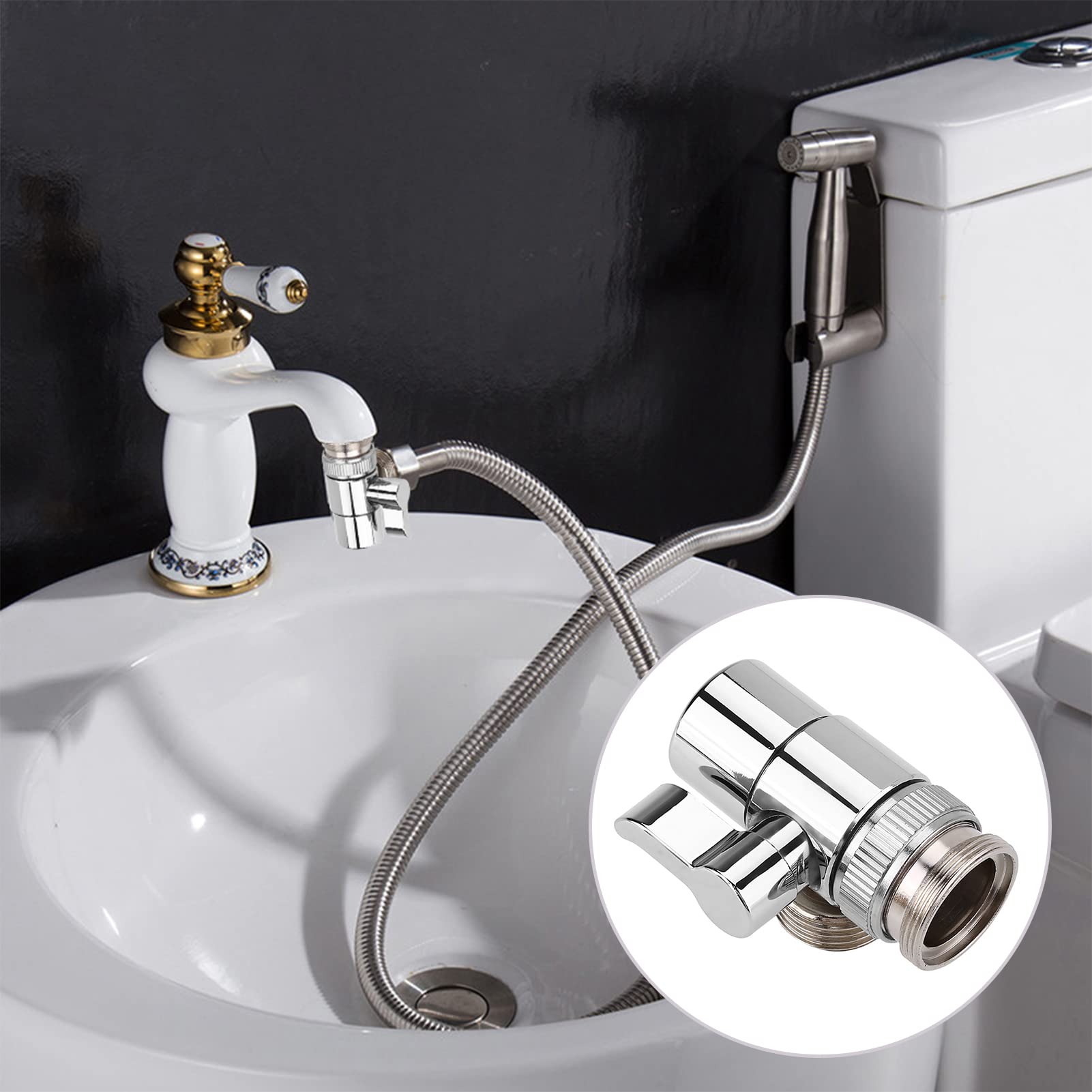 Kitchen & Bathroom Sink Valve Diverter Faucet Splitter - M24 Faucet to Hose Adapter Replacement Part | Perfect for Outdoor Watering, Pet Washing & Garden Hose Connections