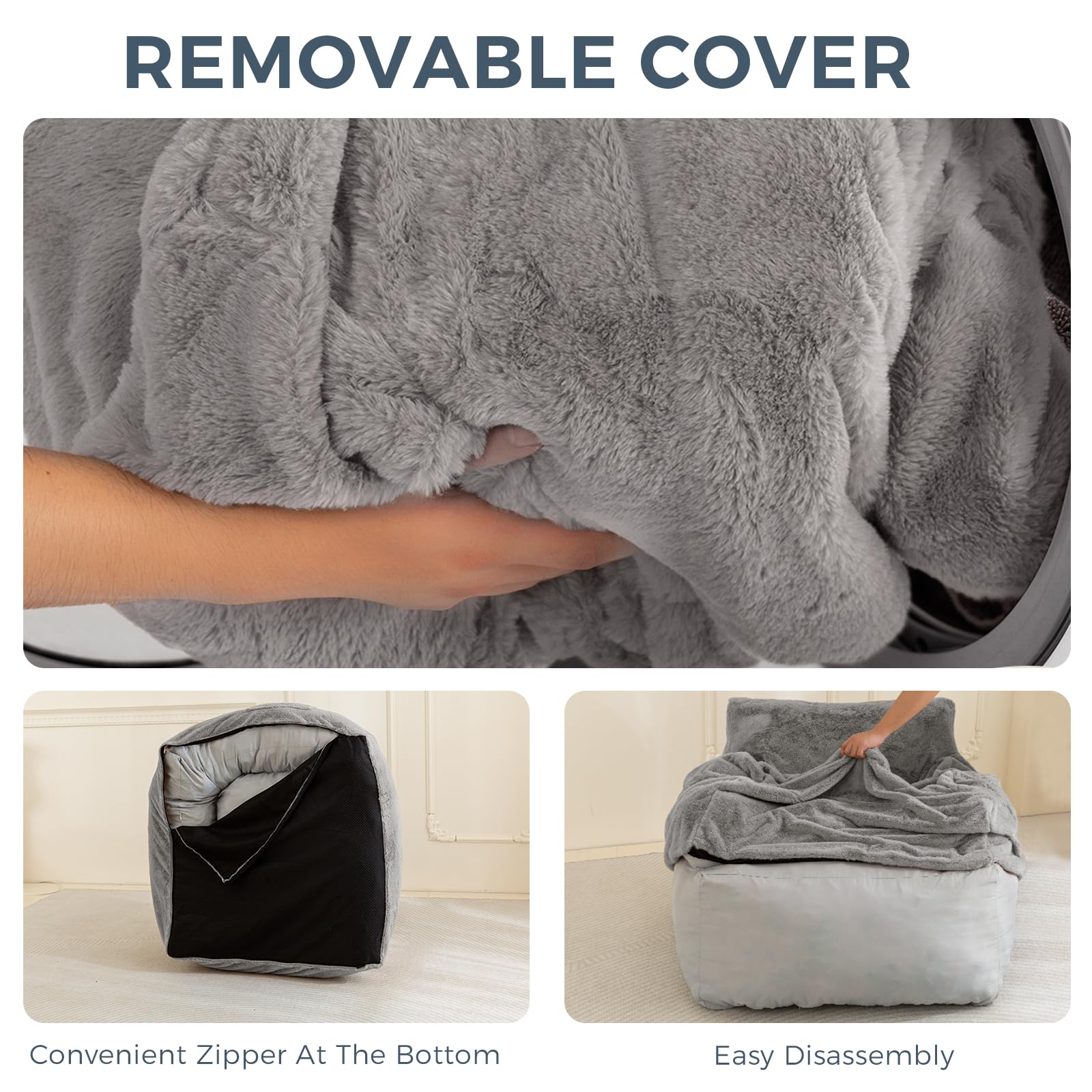 MAXYOYO Giant Bean Bag Chair - Ultra Soft Faux Fur Oversized Bean Bag Couch for Adults & Teens, Grey - Perfect for Living Room Lounging, Gaming & Movie Nights