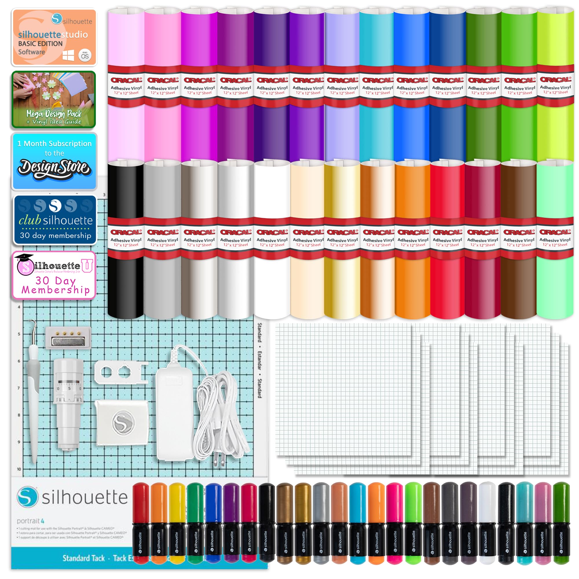 Silhouette Portrait 4 Vinyl Cutting Machine with Premium 651 Vinyl Sheets, Sketch Pens, Tools & Design Software - Perfect for DIY Crafts, Sign Making, Home Decor & Personalized Gifts