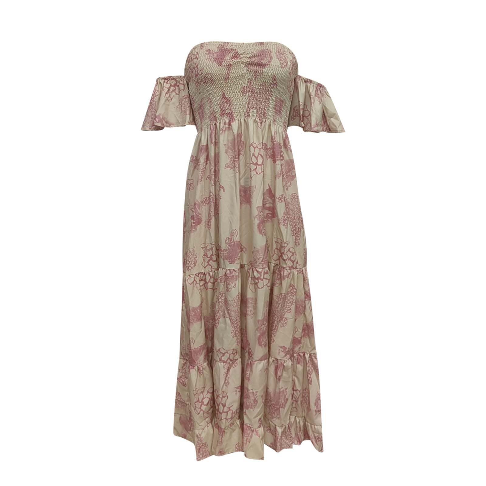 Women's Casual Summer Off Shoulder Maxi Dress - Floral Boho Bridesmaid Dress for Beach Wedding, Vacation & Outdoor Parties