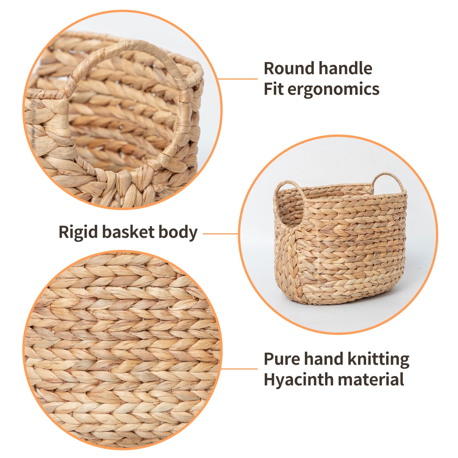 Natural Water Hyacinth Wicker Storage Basket with Handles - Woven Blanket Organizer for Bedroom, Living Room & Shelves - Perfect for Home Decor, Laundry, and Clutter Control (1 Pack)