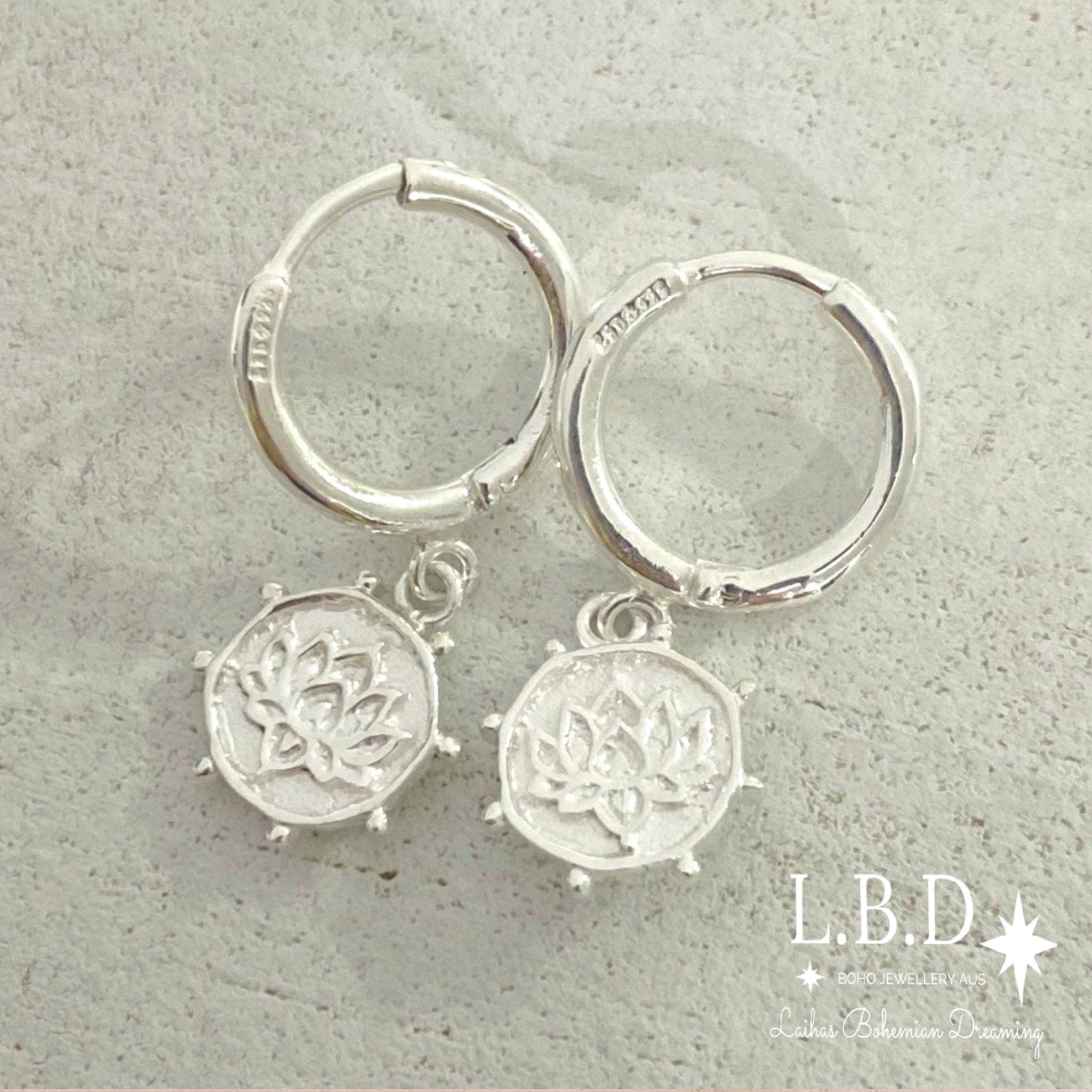 Laihas Sterling Silver Lotus Flower Hoop Earrings - Handcrafted Boho Jewelry for Women, Perfect Gift for Yoga Lovers & Nature Inspired Fashion