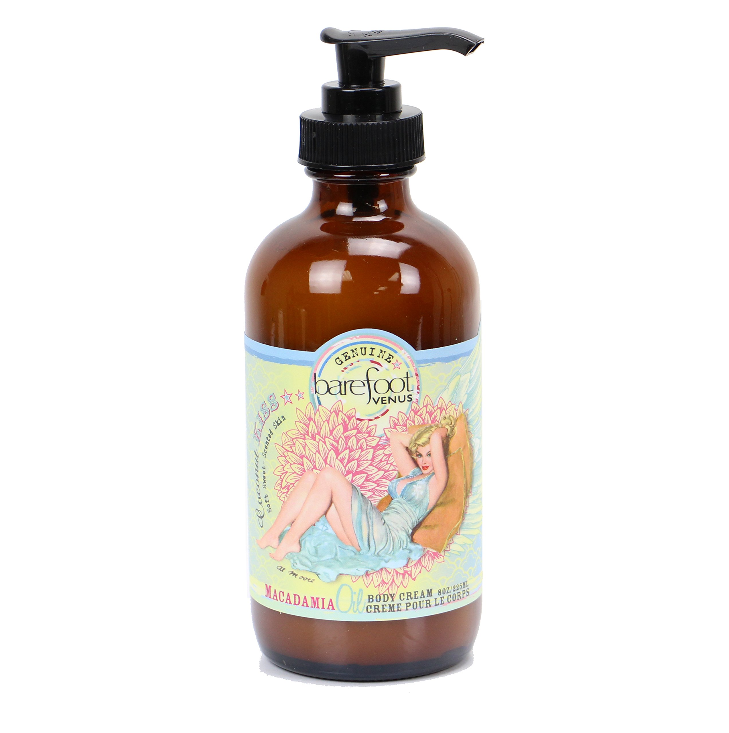 Organic Macadamia & Almond Oil Body Cream 8oz (225ml) - Deep Moisturizing Coconut Kiss Scented Lotion for Dry Skin - Perfect for Daily Hydration & Spa Nights