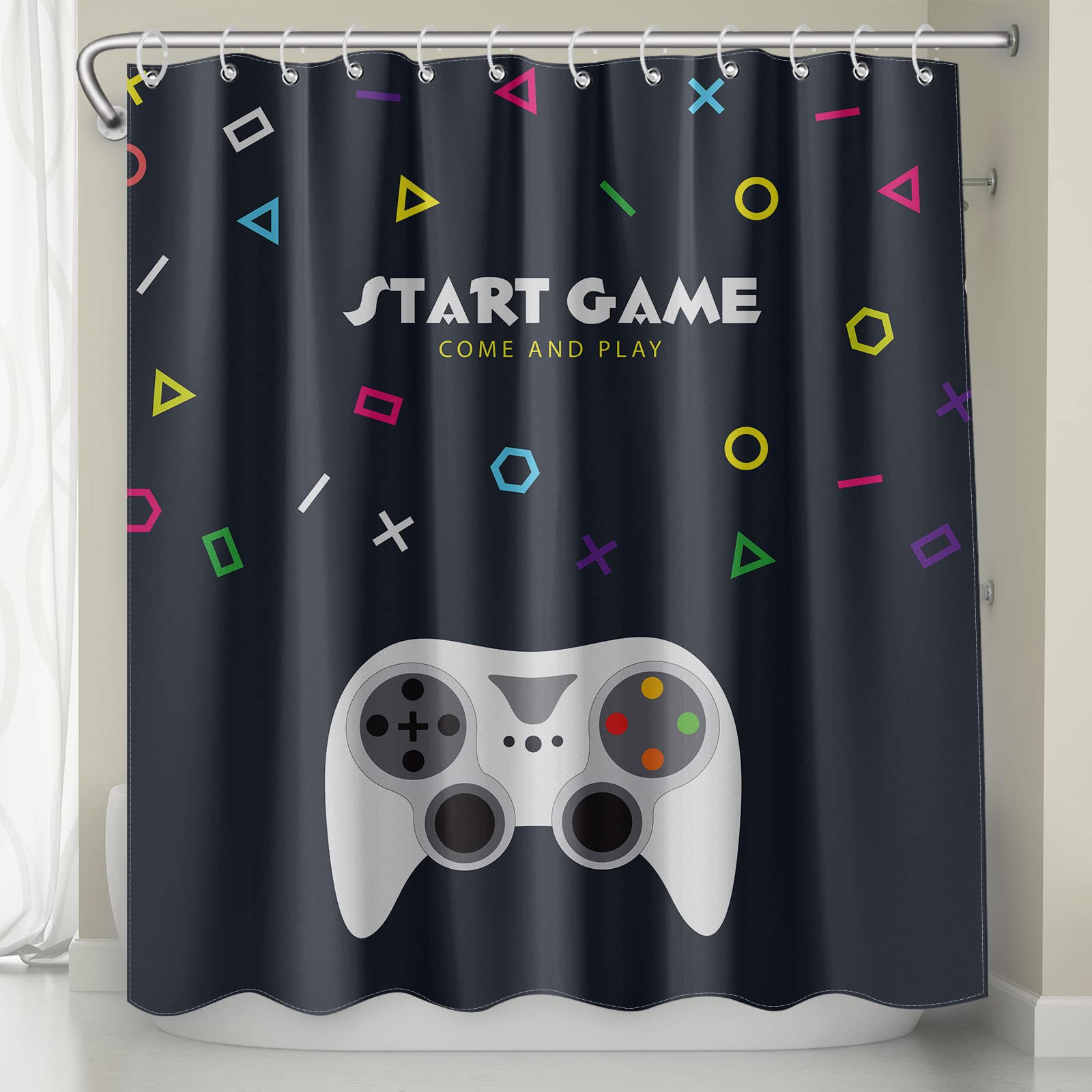 Faitove Kids Shower Curtain - Playstation Video Game Controller Design, Modern Geometric Pattern, 72x72 Inch Waterproof Polyester Bathroom Decor for Boys | Perfect for Gamer Themed Bathrooms & Kids' Rooms