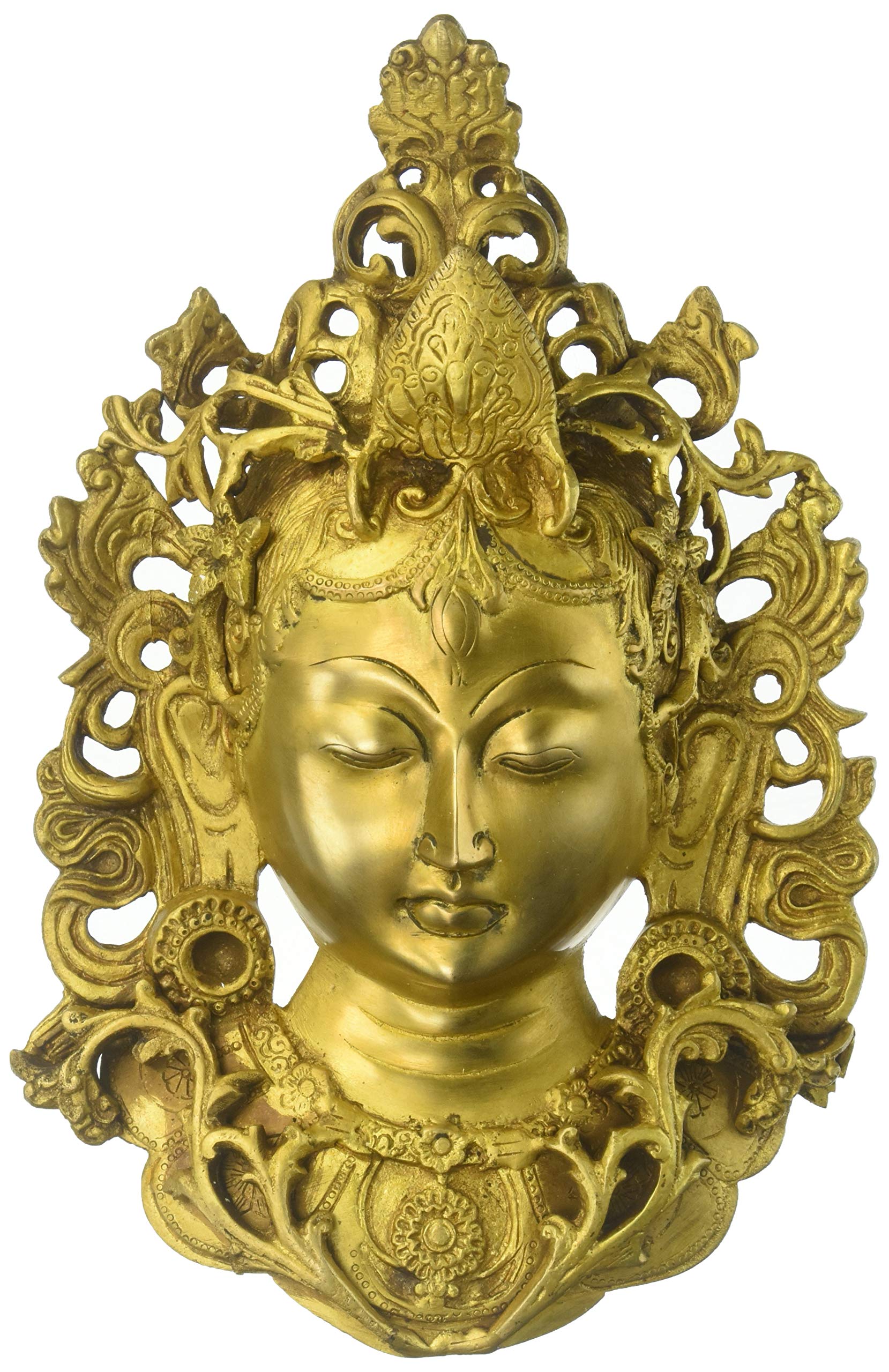 Handmade Brass Wall Hanging Tara Mask Sculpture - Buddhist Home Decor for Meditation Room & Spiritual Spaces
