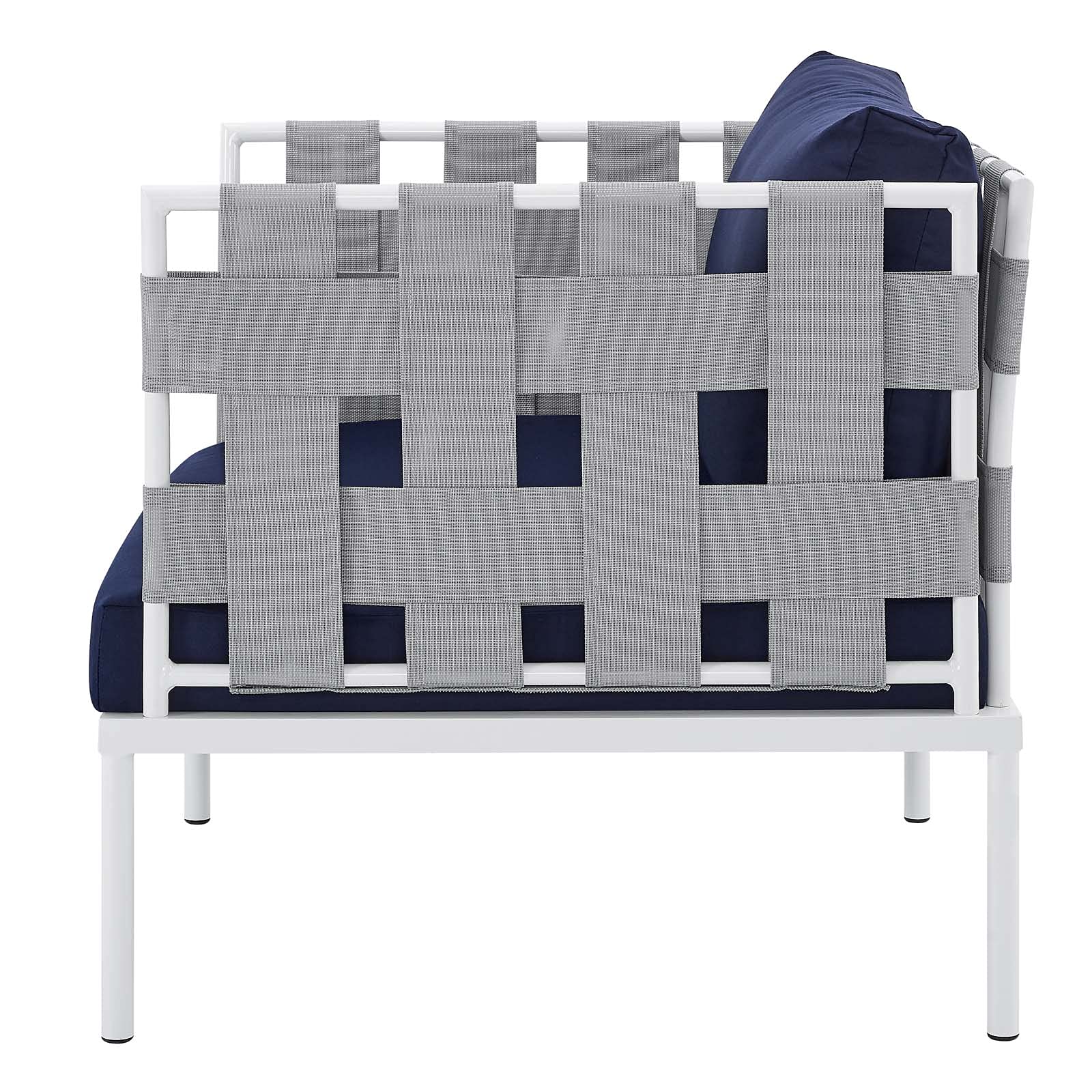Modern Aluminum Lounge Sectional Sofa Set with Coffee Table - Gray & Navy Outdoor Patio Furniture for Garden, Poolside, and Backyard Relaxation